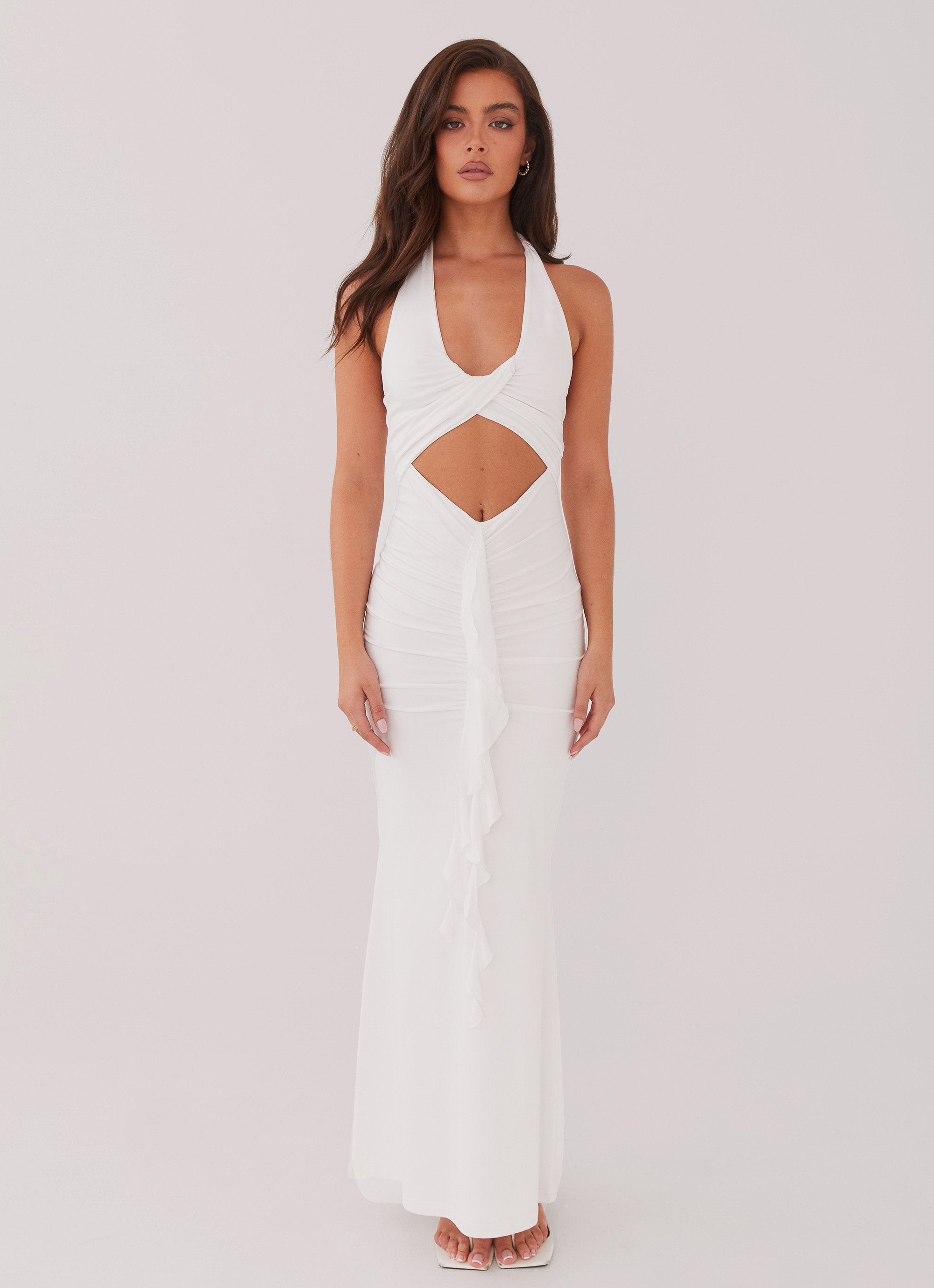 Allanna Frill Maxi Dress - White-Sunny Prom. All rights reserved.