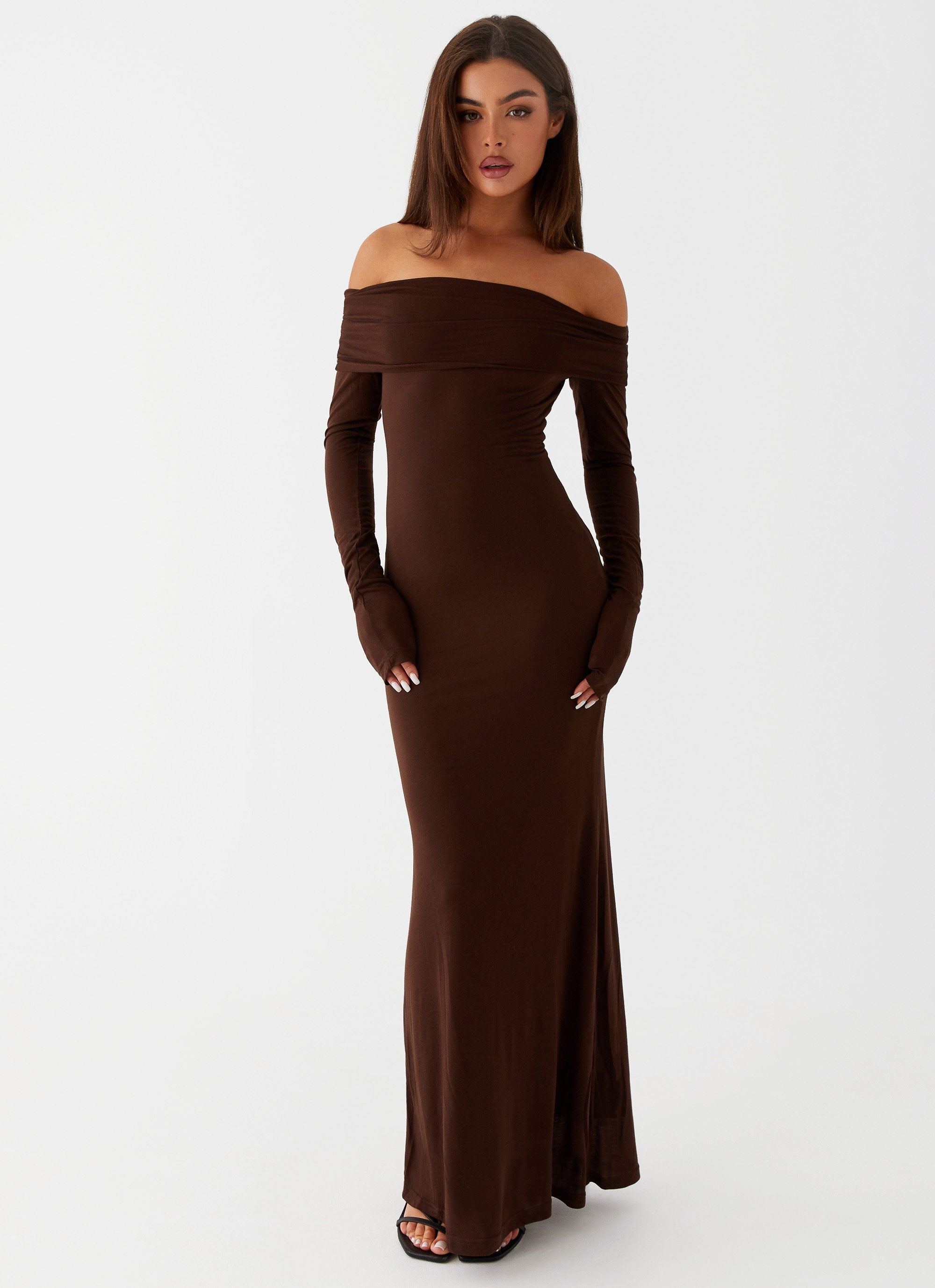 Cocoa Long Sleeve Maxi Dress - Chocolate-Sunny Prom. All rights reserved.
