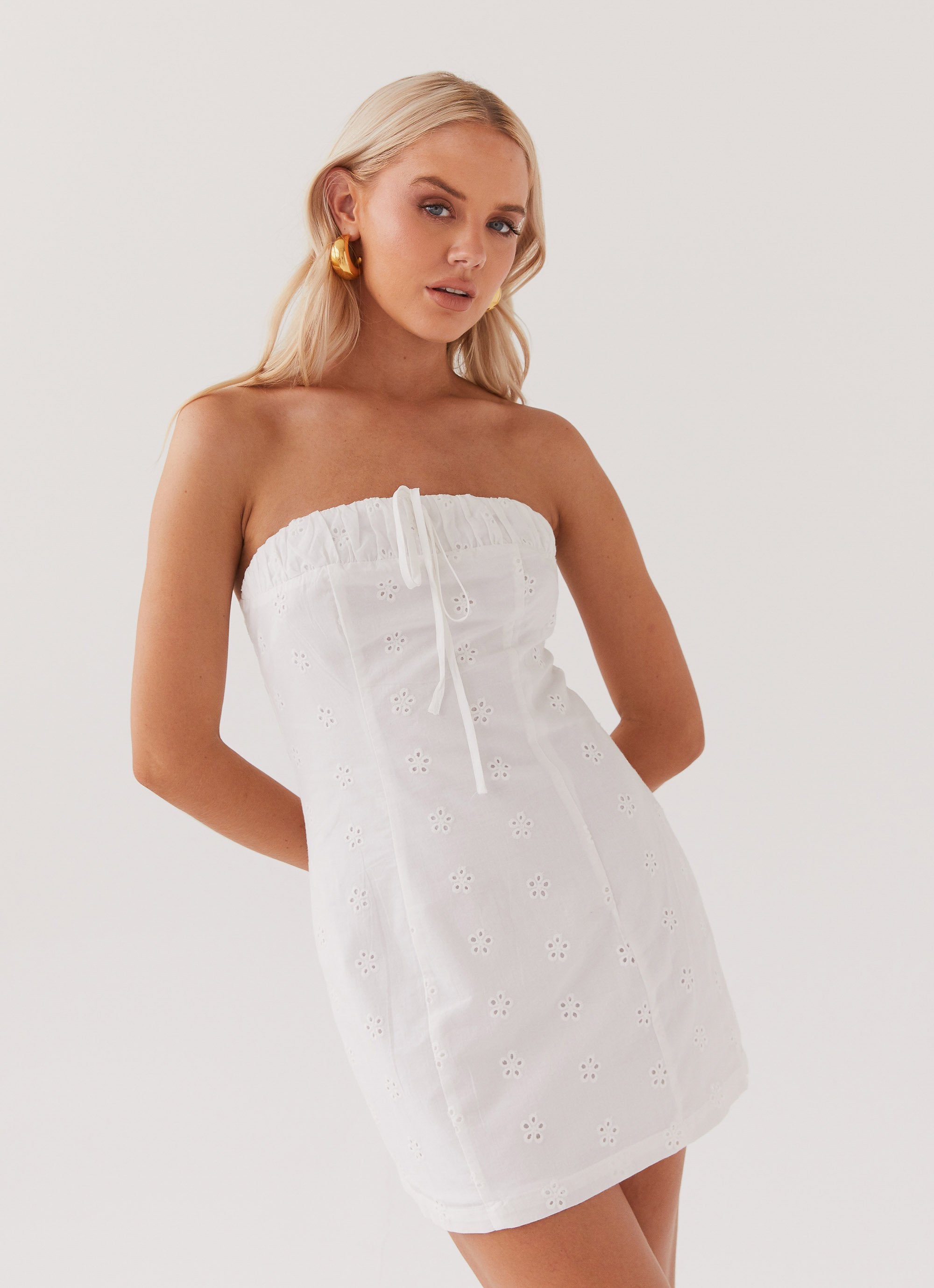 Bronwyn Broderie Mini Dress - White-Sunny Prom. All rights reserved.