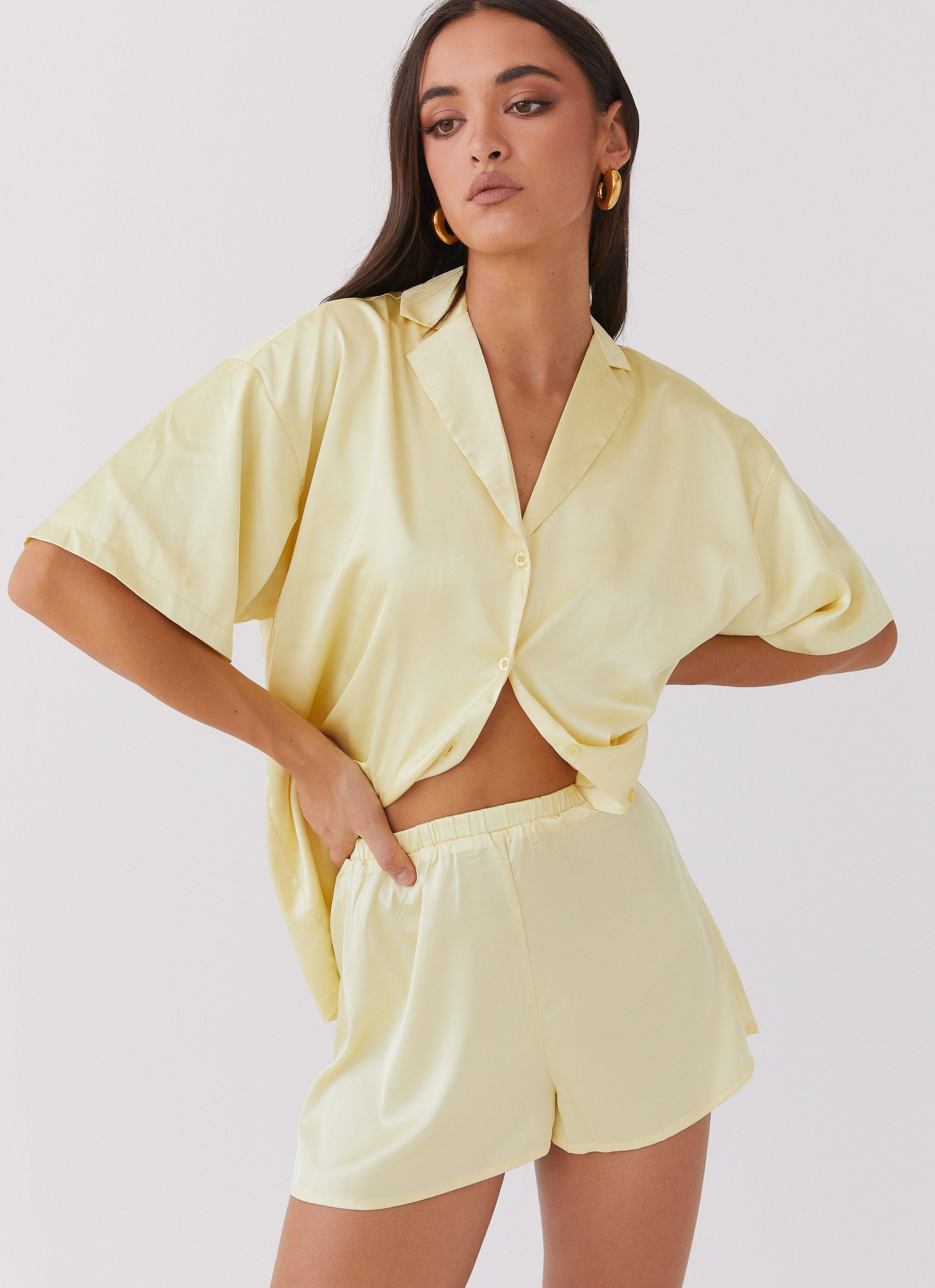 Julia Satin Shorts - Lemon-Sunny Prom. All rights reserved.