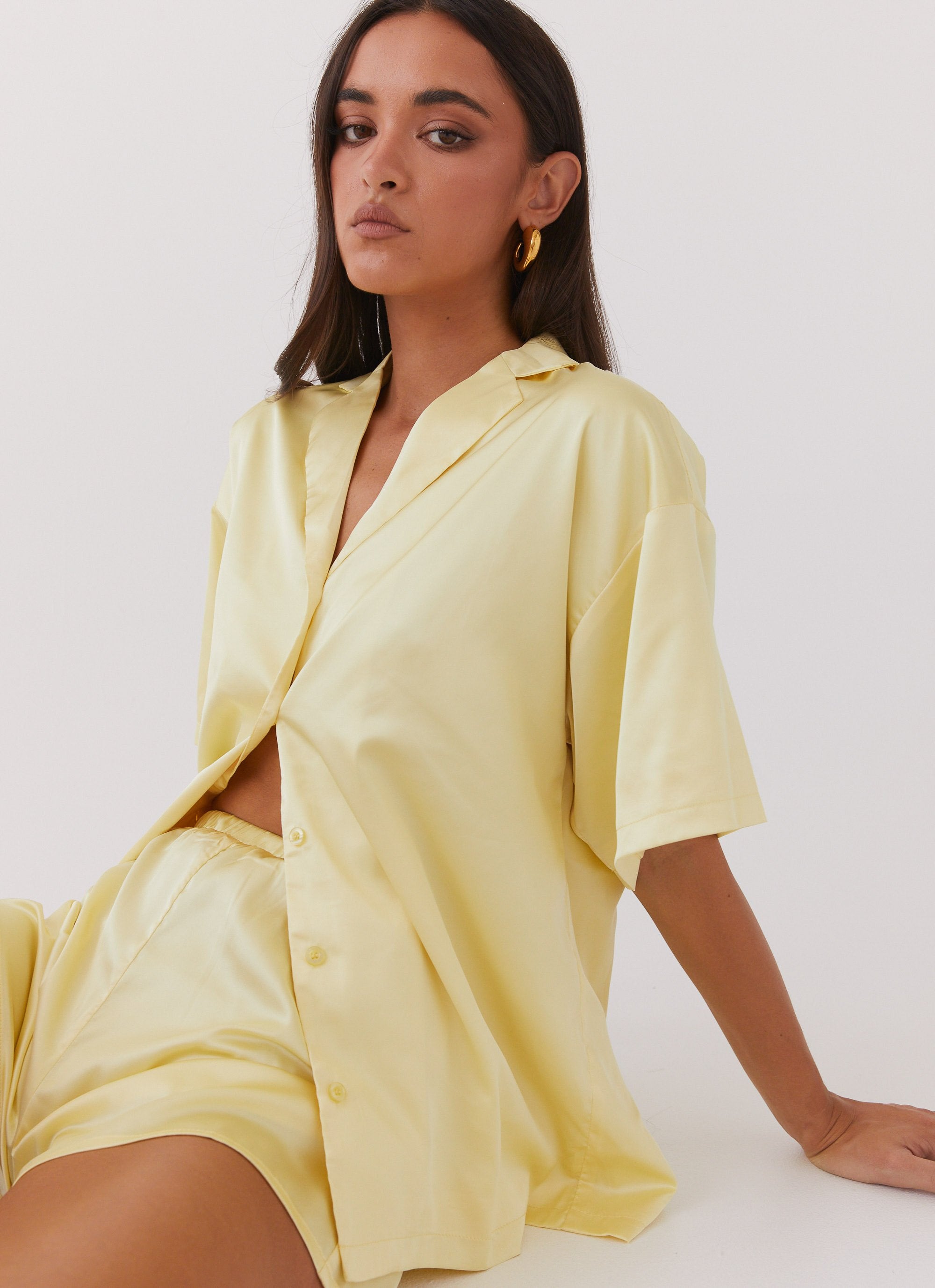 Julia Satin Oversized Shirt - Lemon-Sunny Prom. All rights reserved.