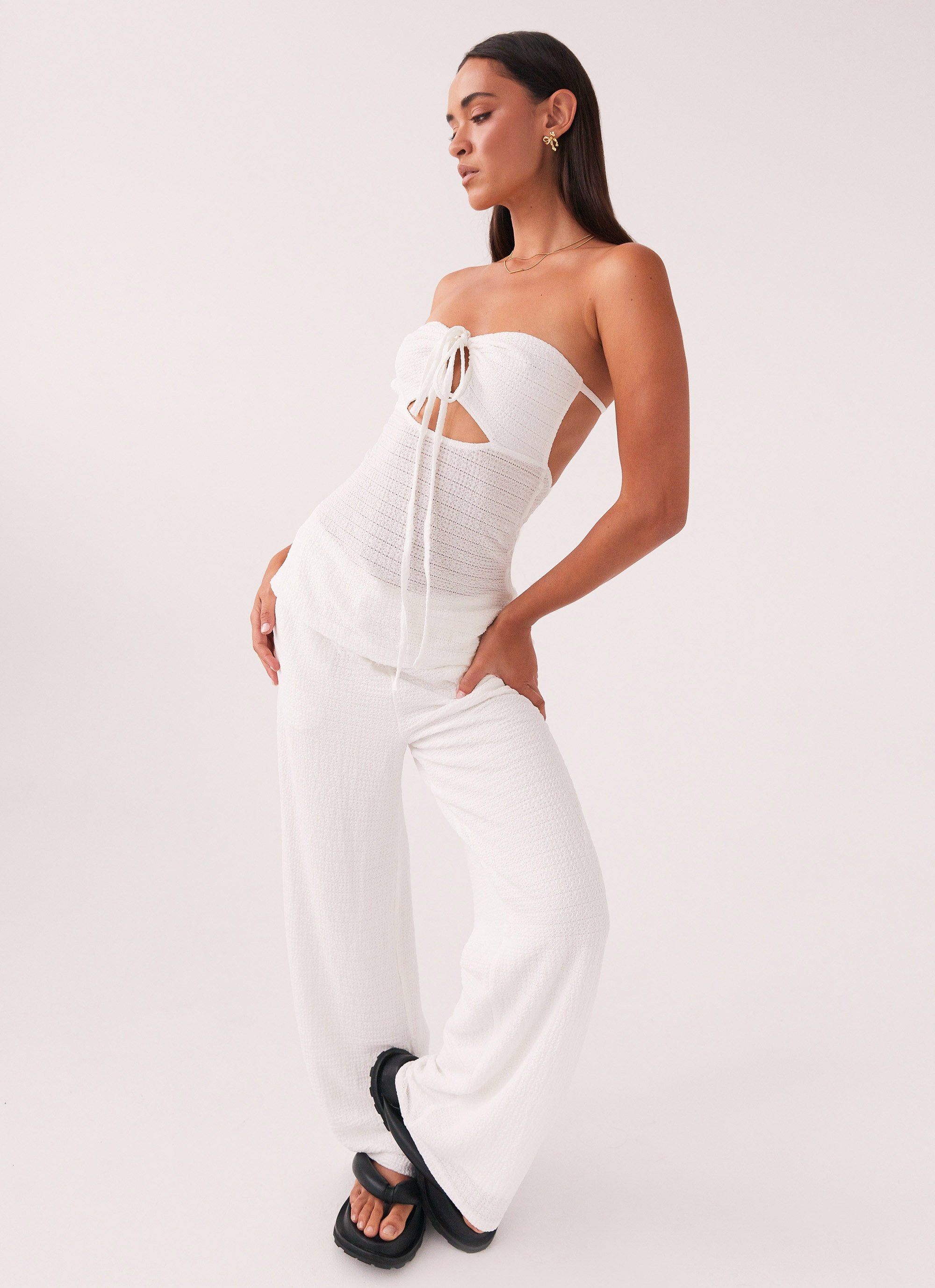 Jadey Waffle Pants - White-Sunny Prom. All rights reserved.