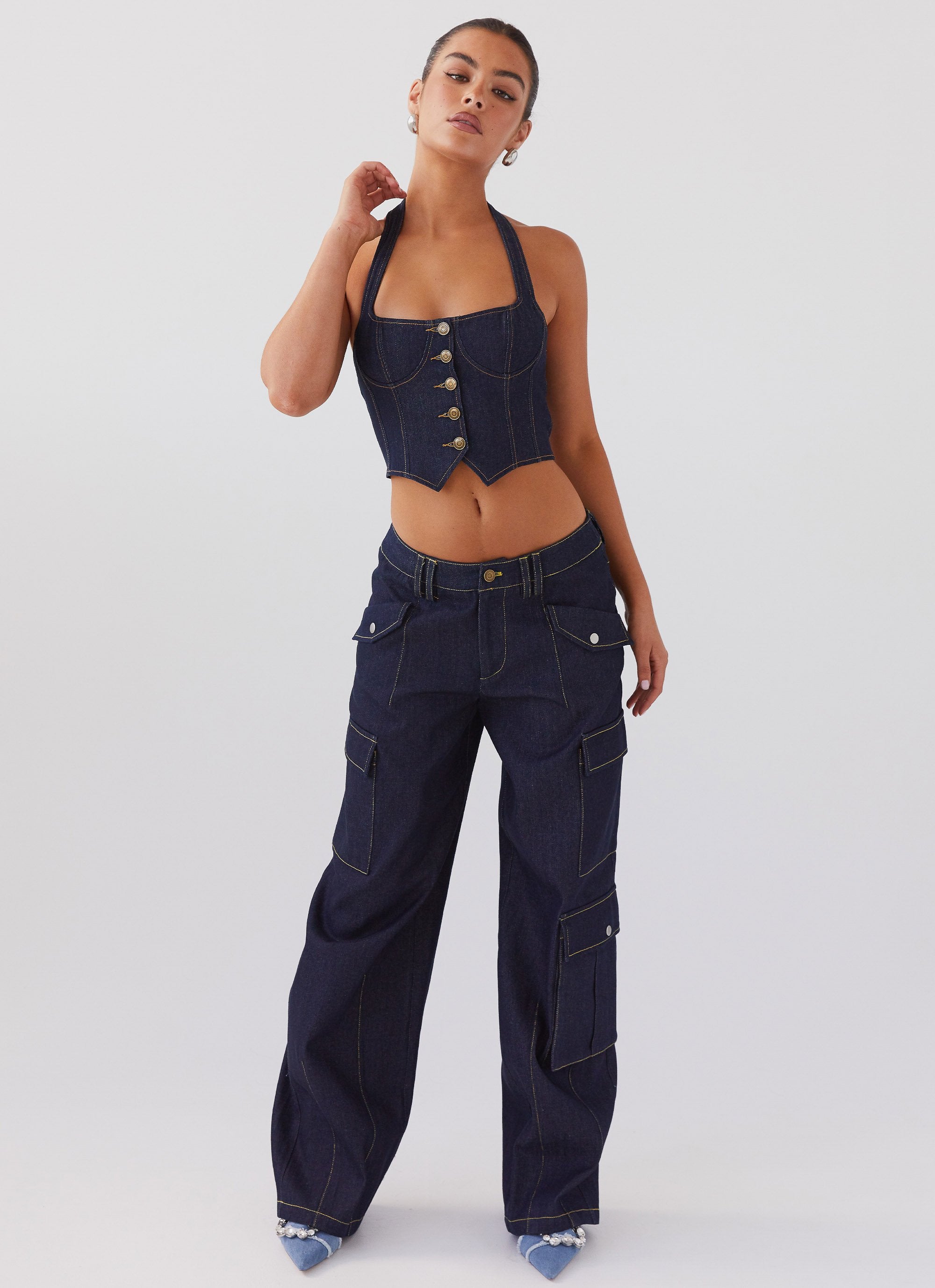 Greedy Denim Cargo Pants - Indigo-Sunny Prom. All rights reserved.