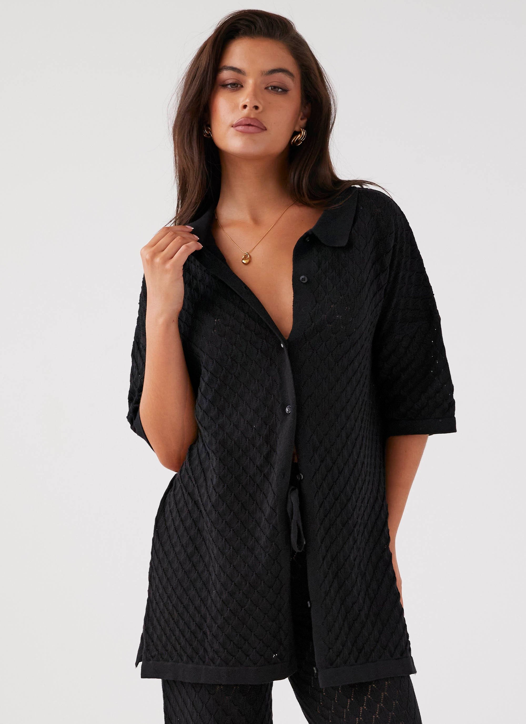 Jaded Knit Shirt - Black-Sunny Prom. All rights reserved.