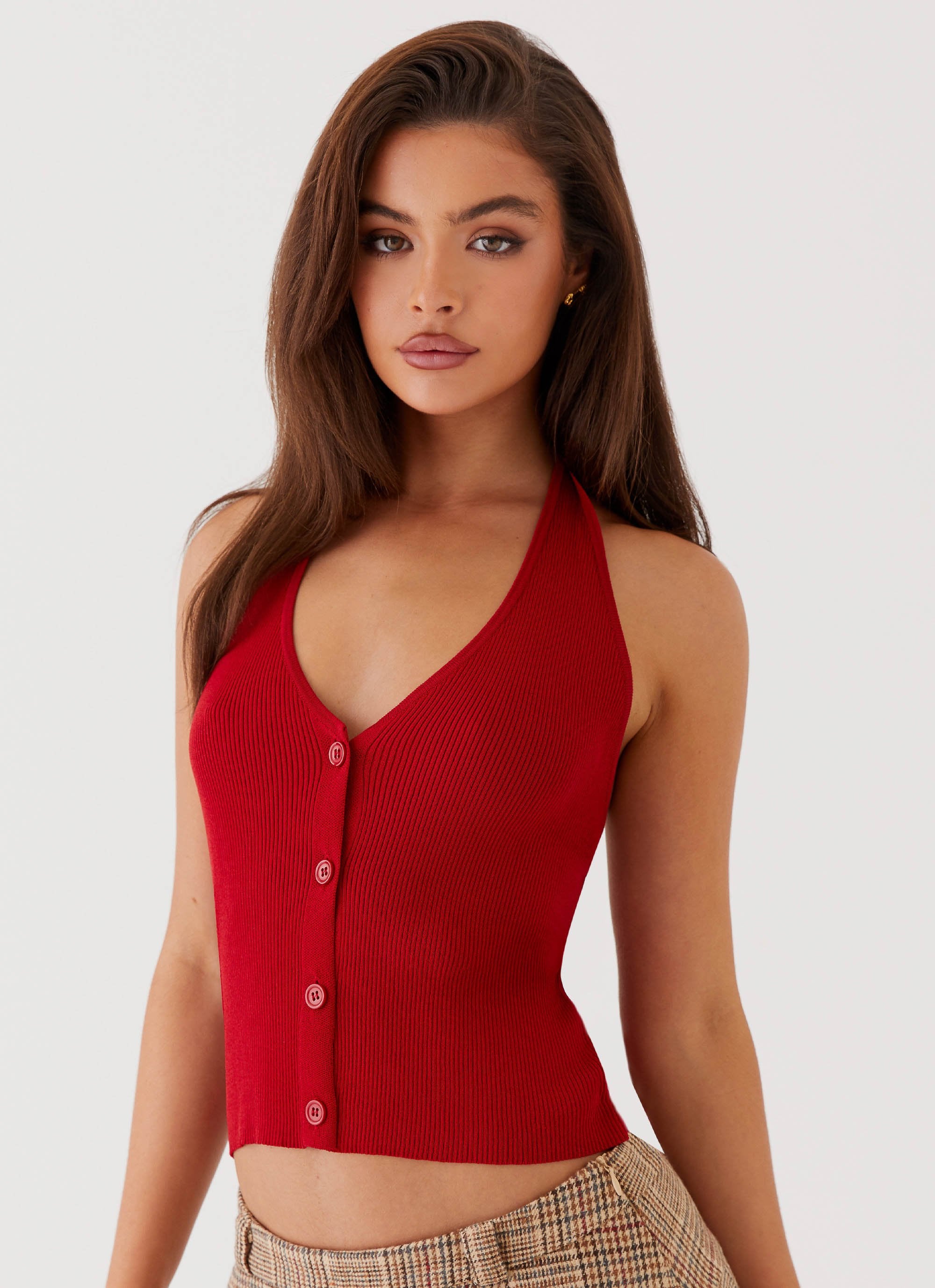 Bettie Knit Halter Top - Red-Sunny Prom. All rights reserved.
