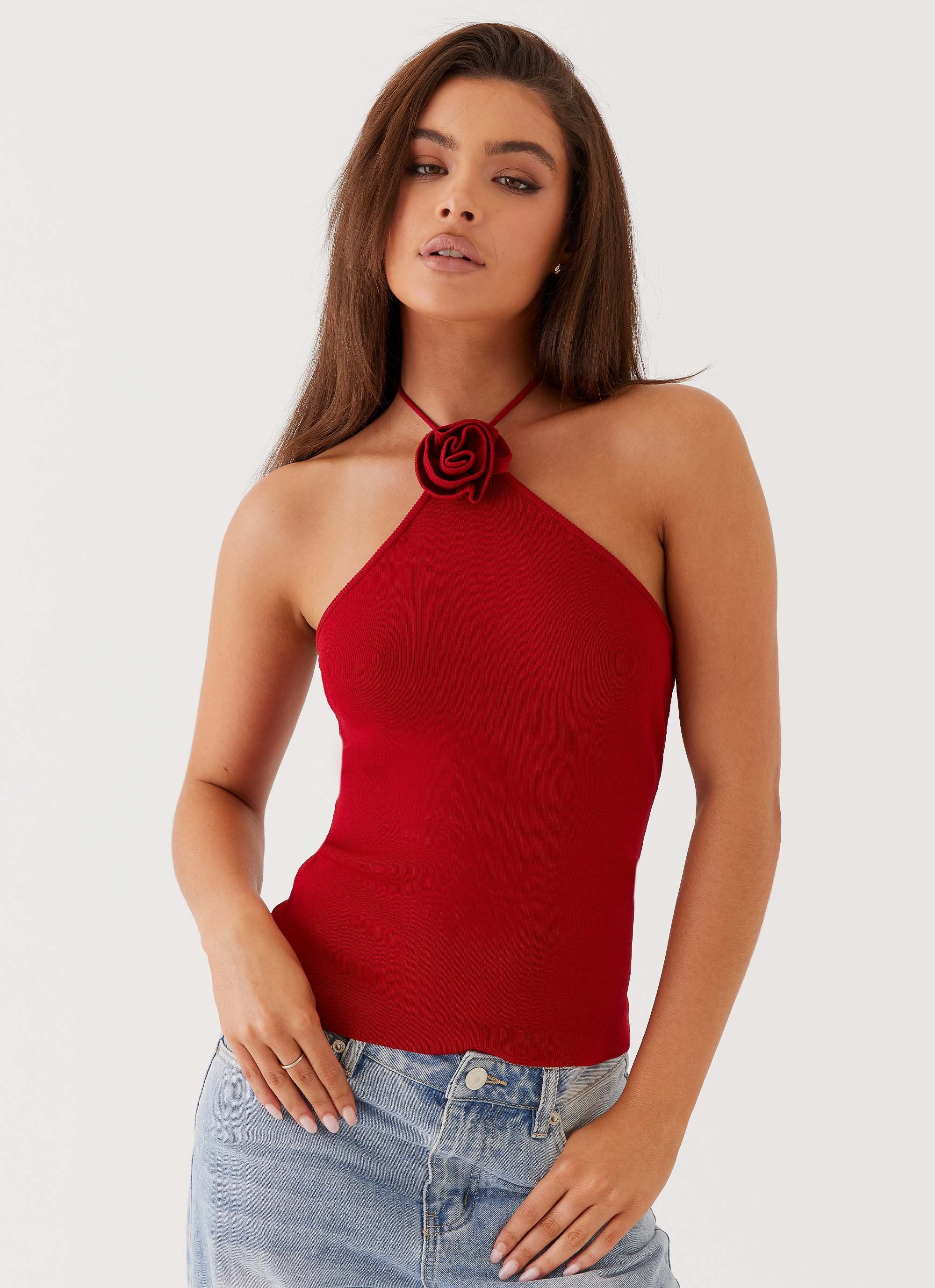 Delphi Rose Knit Top - Rouge Red-Sunny Prom. All rights reserved.