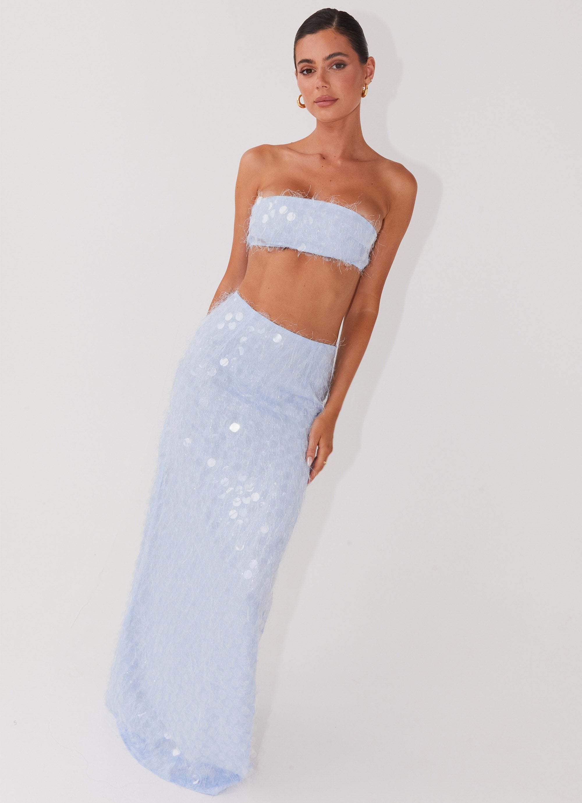 Kyleigh Textured Sequin Maxi Skirt - Lavender Mist-Sunny Prom. All rights reserved.