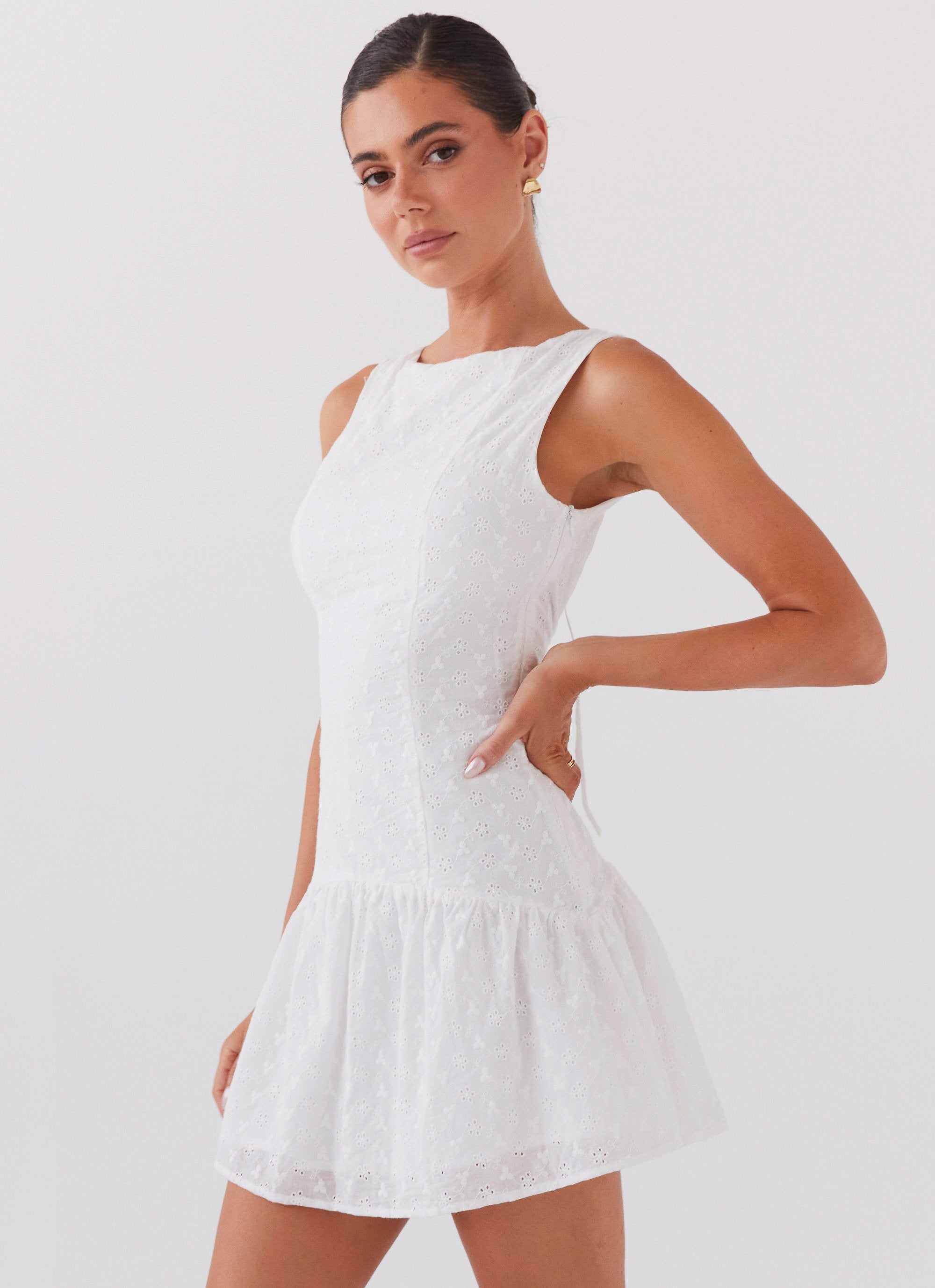 Adyson Broderie Mini Dress - White-Sunny Prom. All rights reserved.