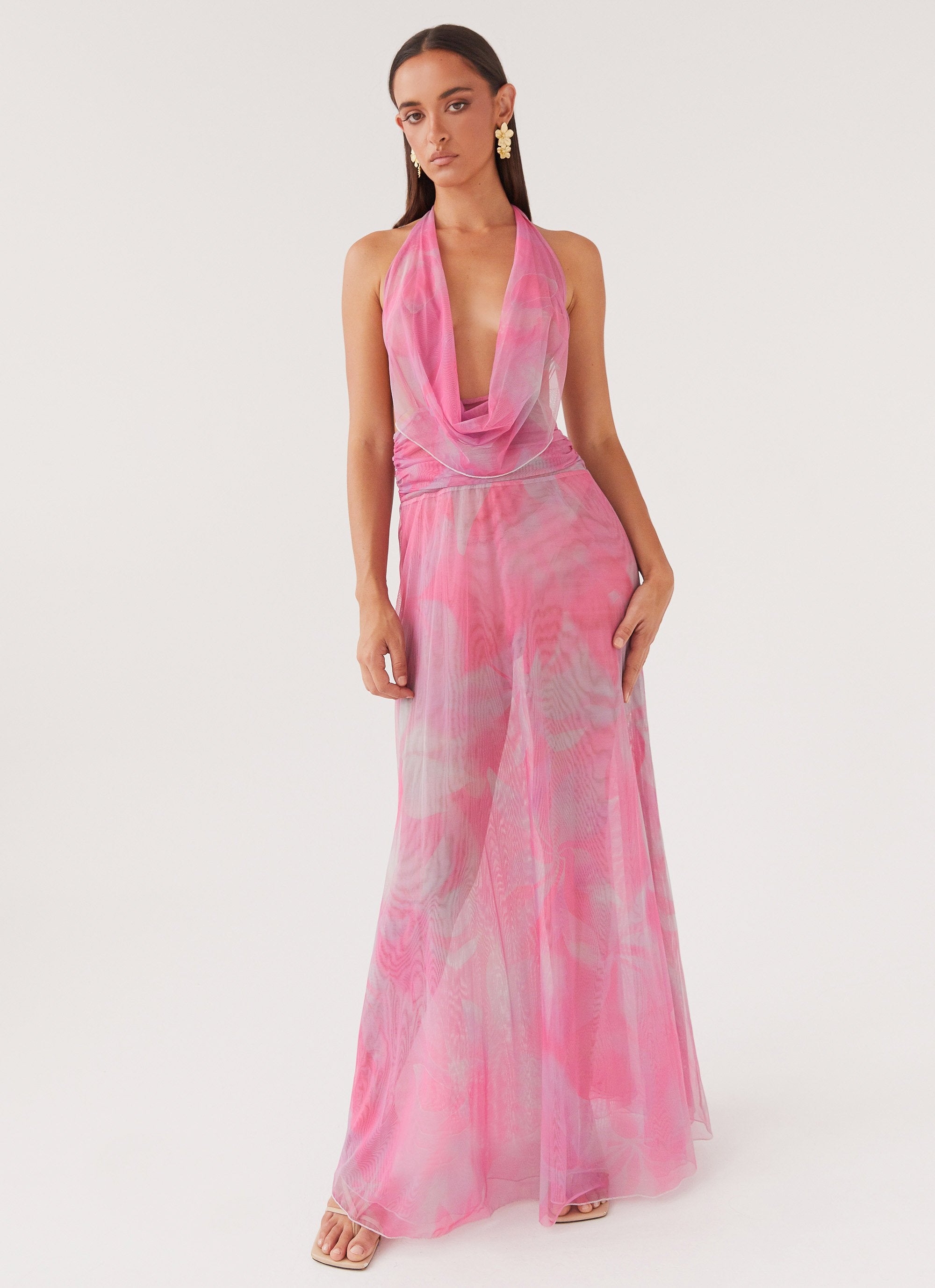 Elysia Mesh Maxi Dress - Pink Floral-Sunny Prom. All rights reserved.