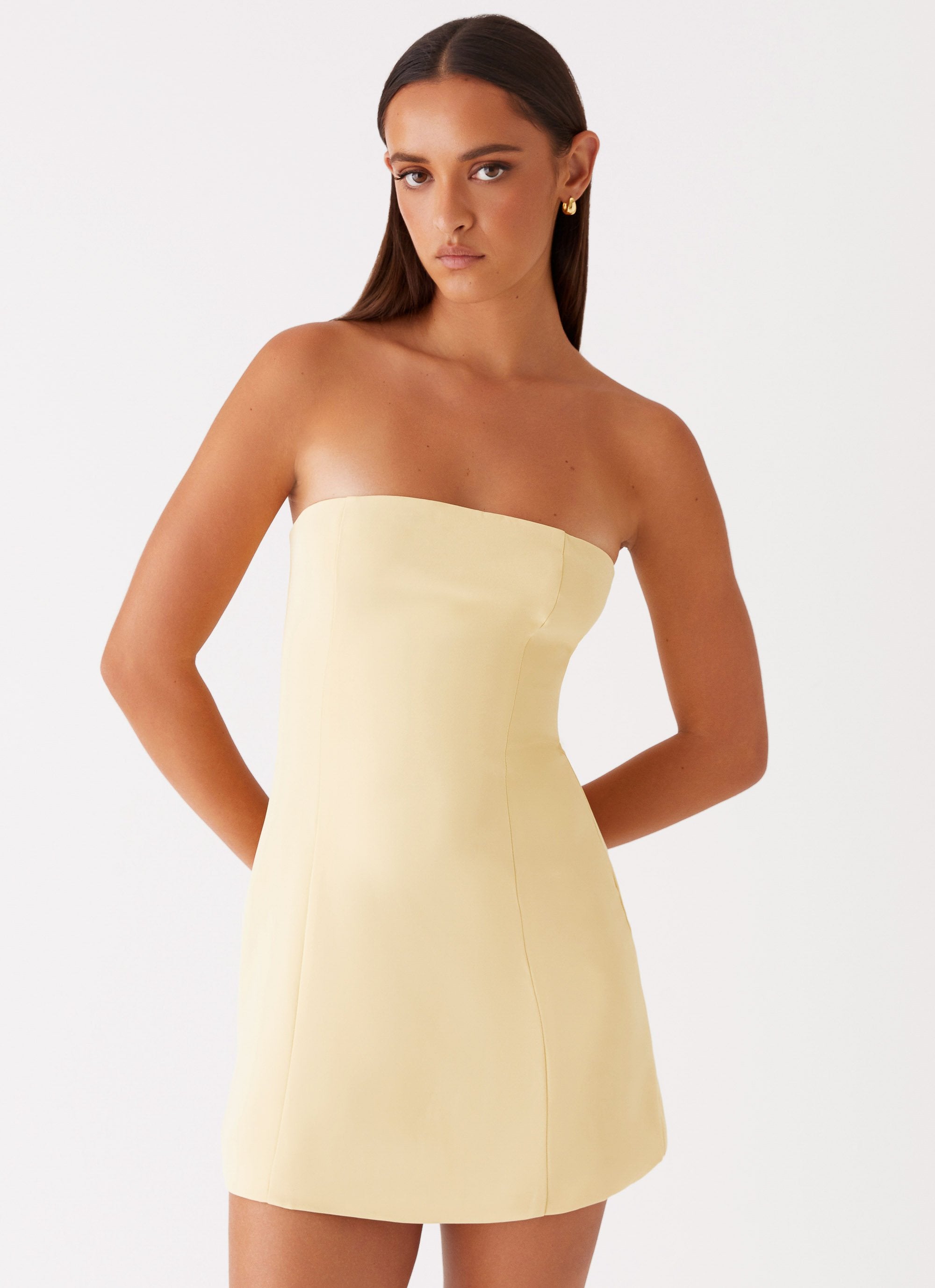 Ayanna Strapless Mini Dress - Yellow-Sunny Prom. All rights reserved.