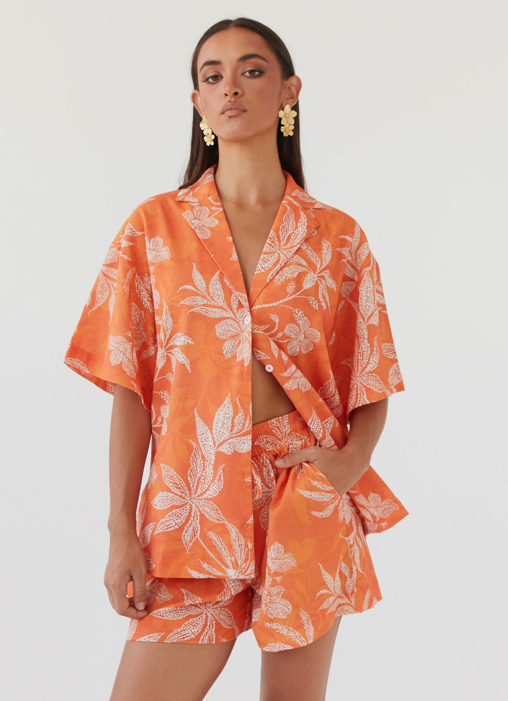 Sweet Relief Linen Shorts - Tropic Sunset-Sunny Prom. All rights reserved.