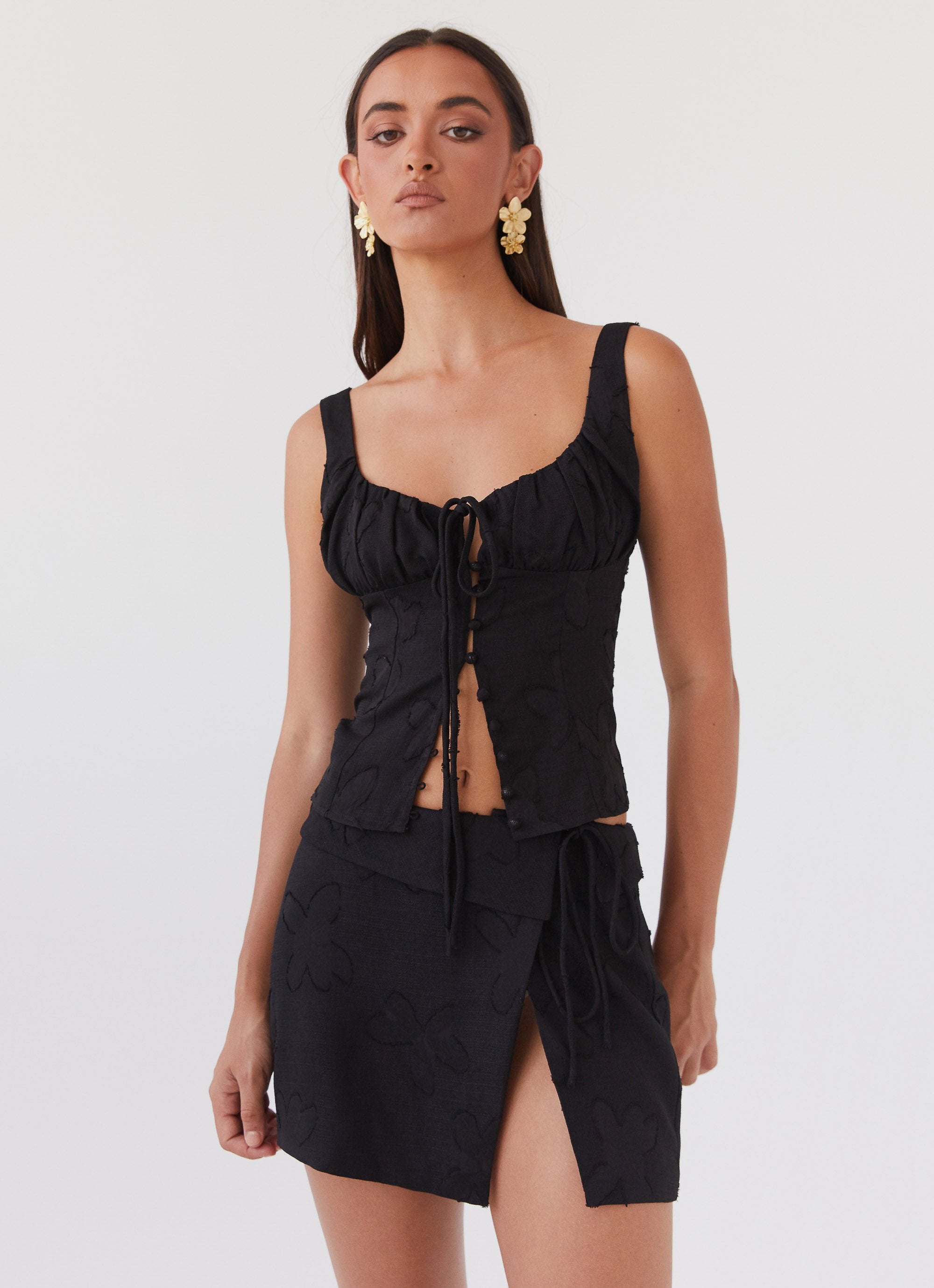 Bianka Tie Top - Black Petal-Sunny Prom. All rights reserved.