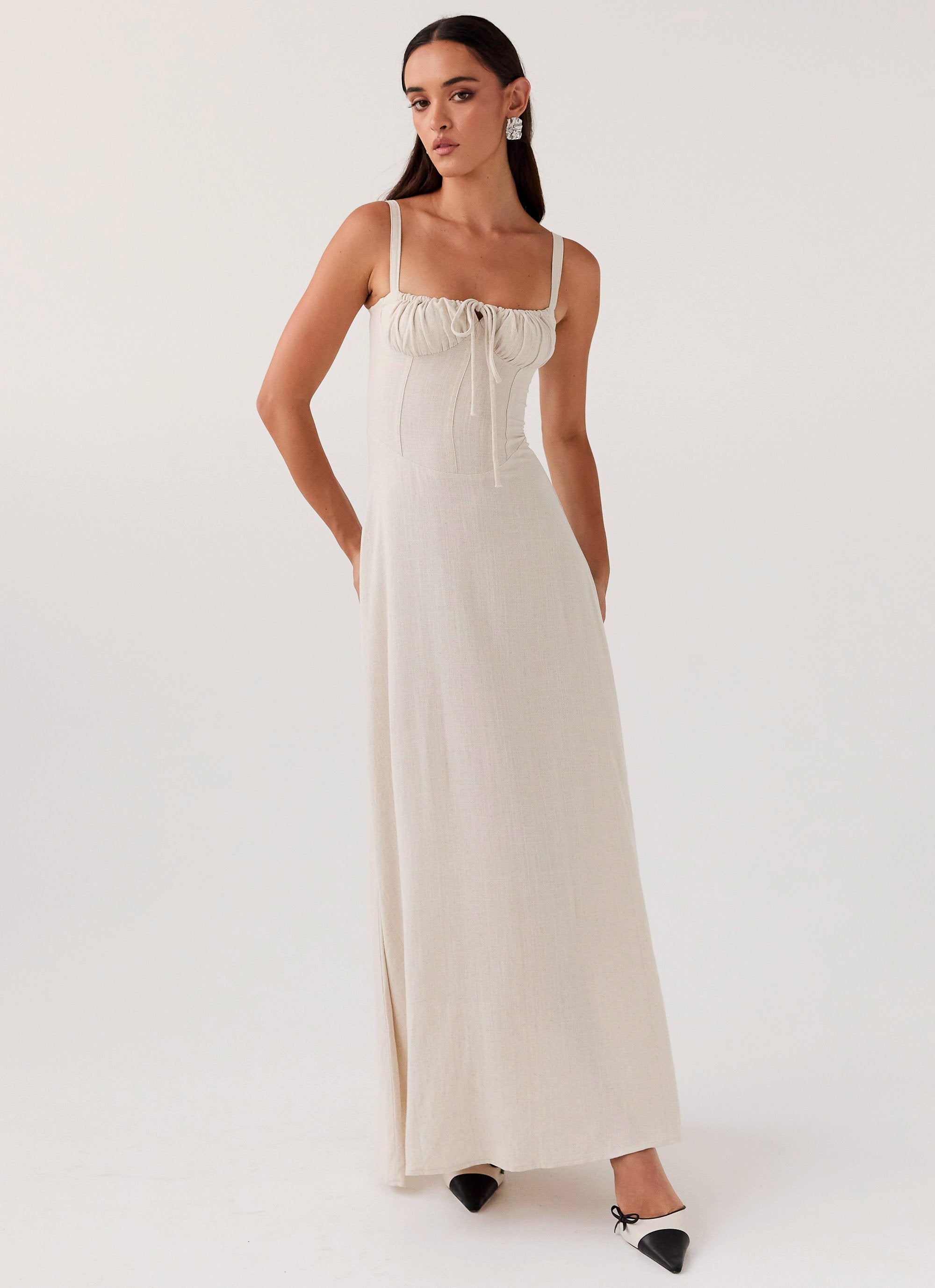Mimi Linen Maxi Dress - Oatmeal-Sunny Prom. All rights reserved.