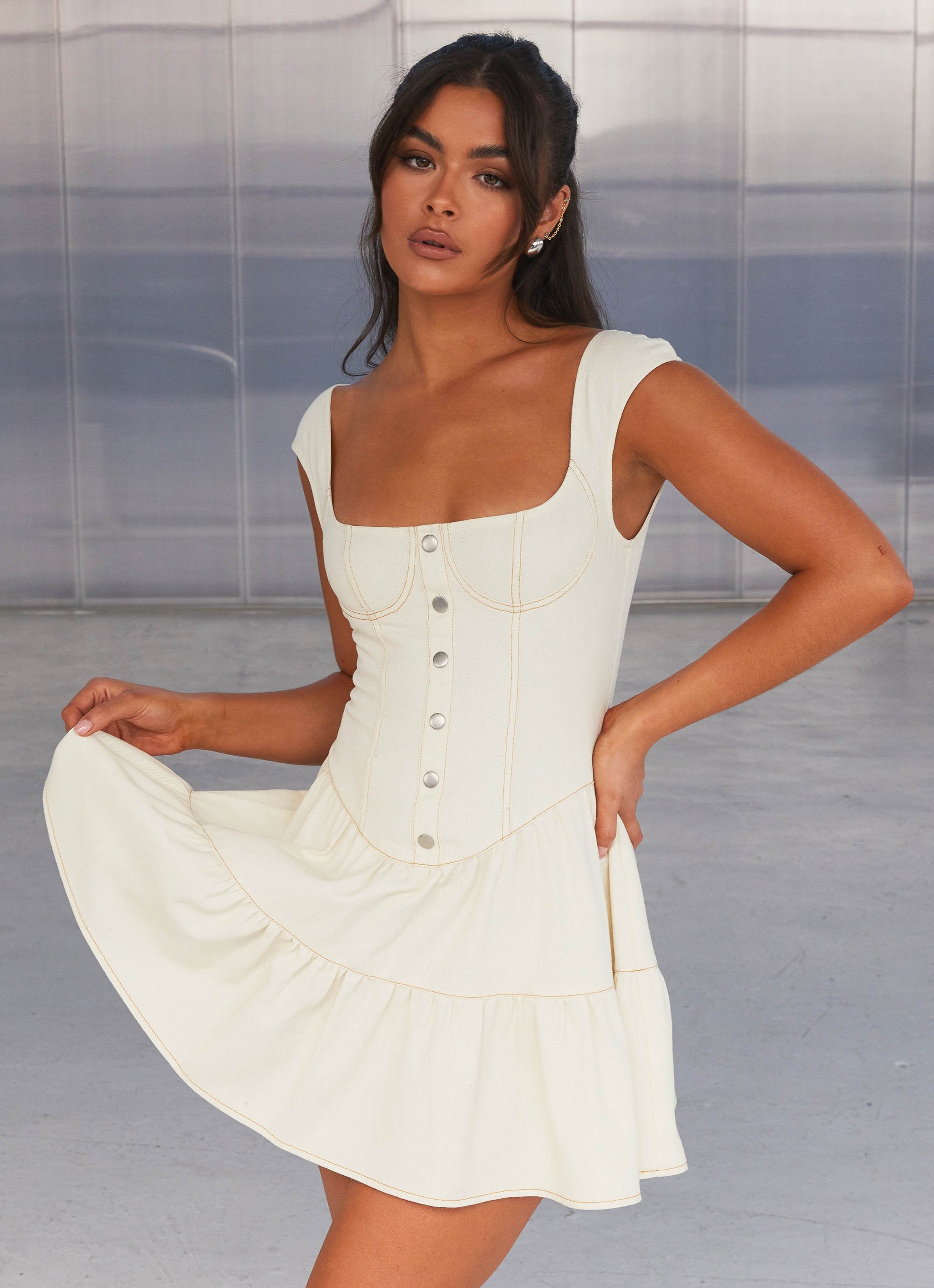 Isabella Denim Bustier Dress - Antique-Sunny Prom. All rights reserved.