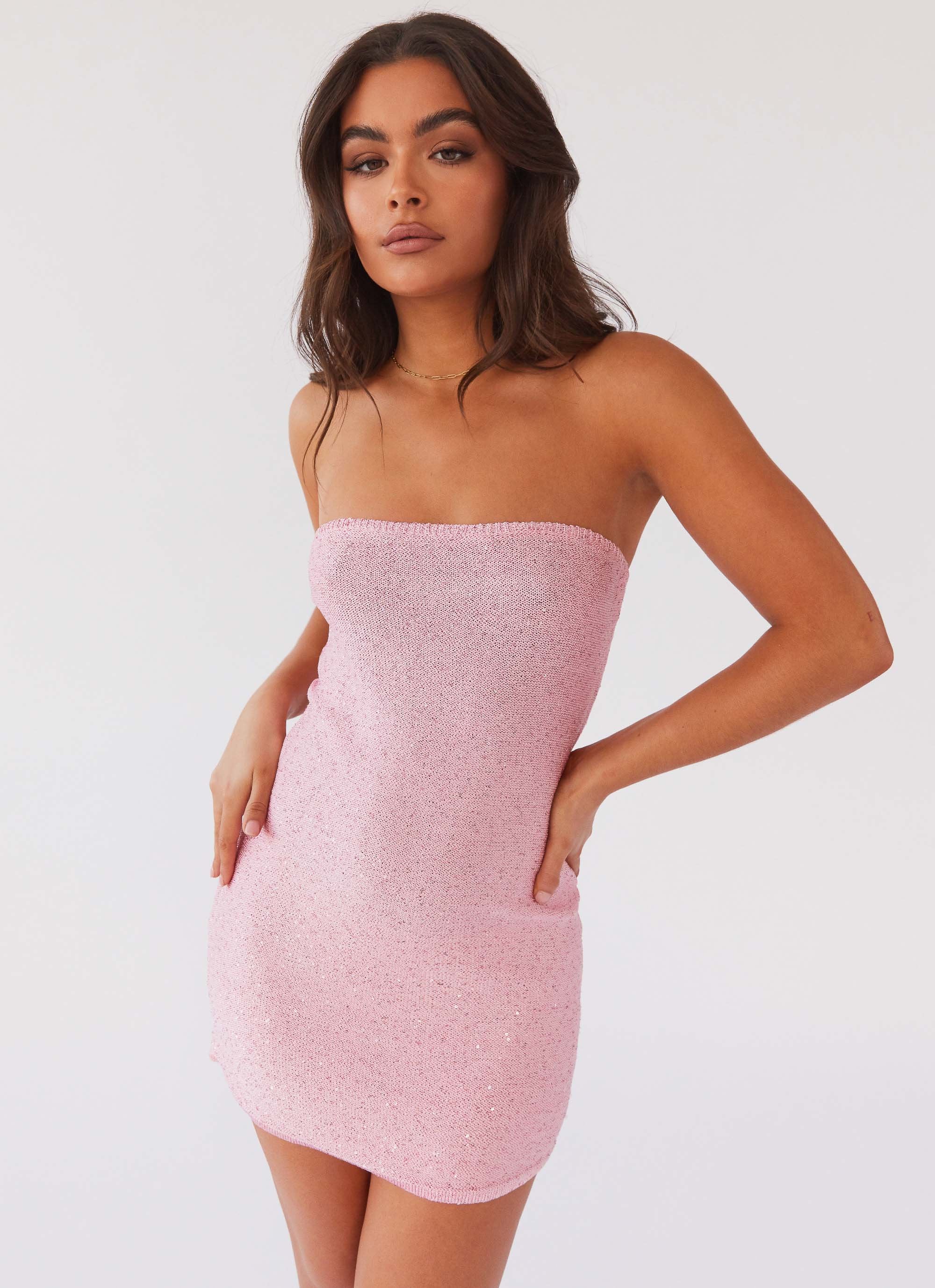 Dance The Night Tube Knit Mini Dress - Pink Dusk-Sunny Prom. All rights reserved.