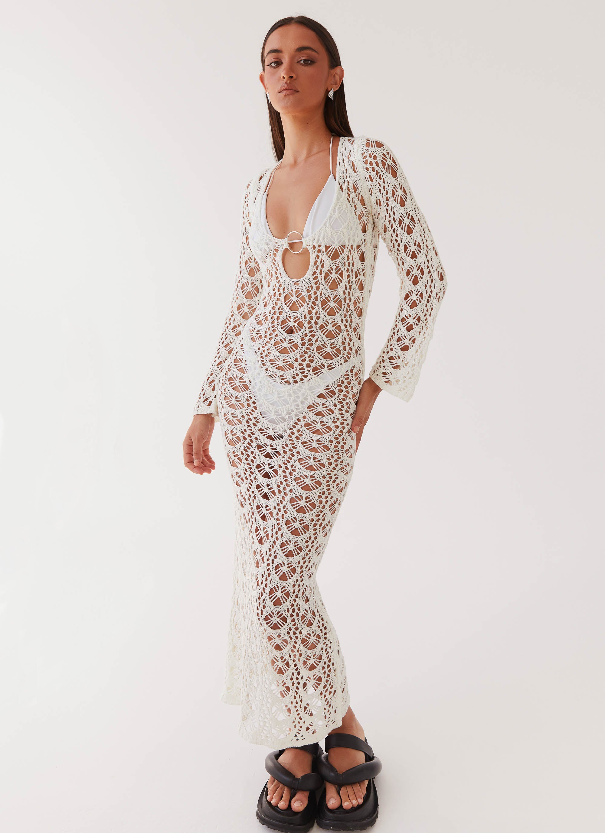 Beach To Bar Crochet Maxi Dress - Cream-Sunny Prom. All rights reserved.