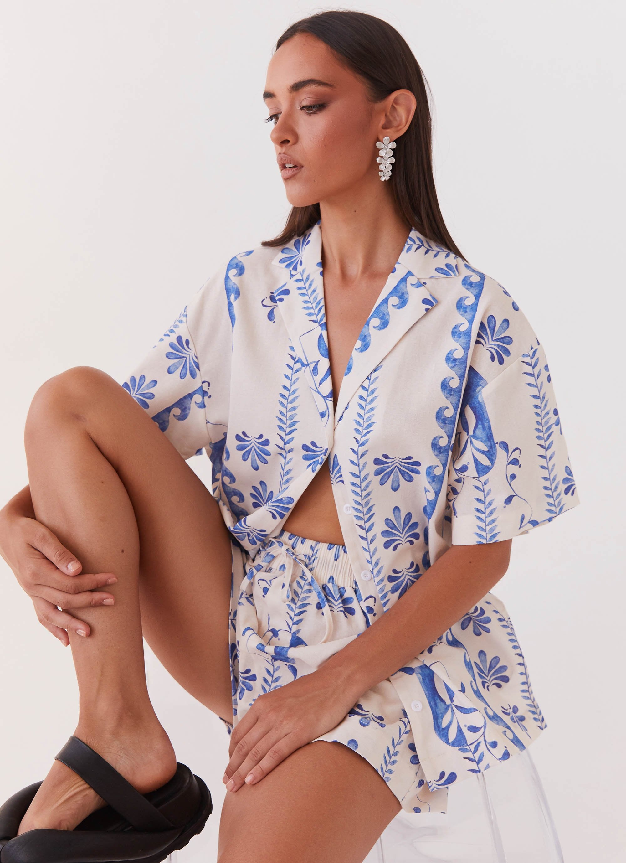 Sweet Relief Linen Shorts - Floral Wave-Sunny Prom. All rights reserved.