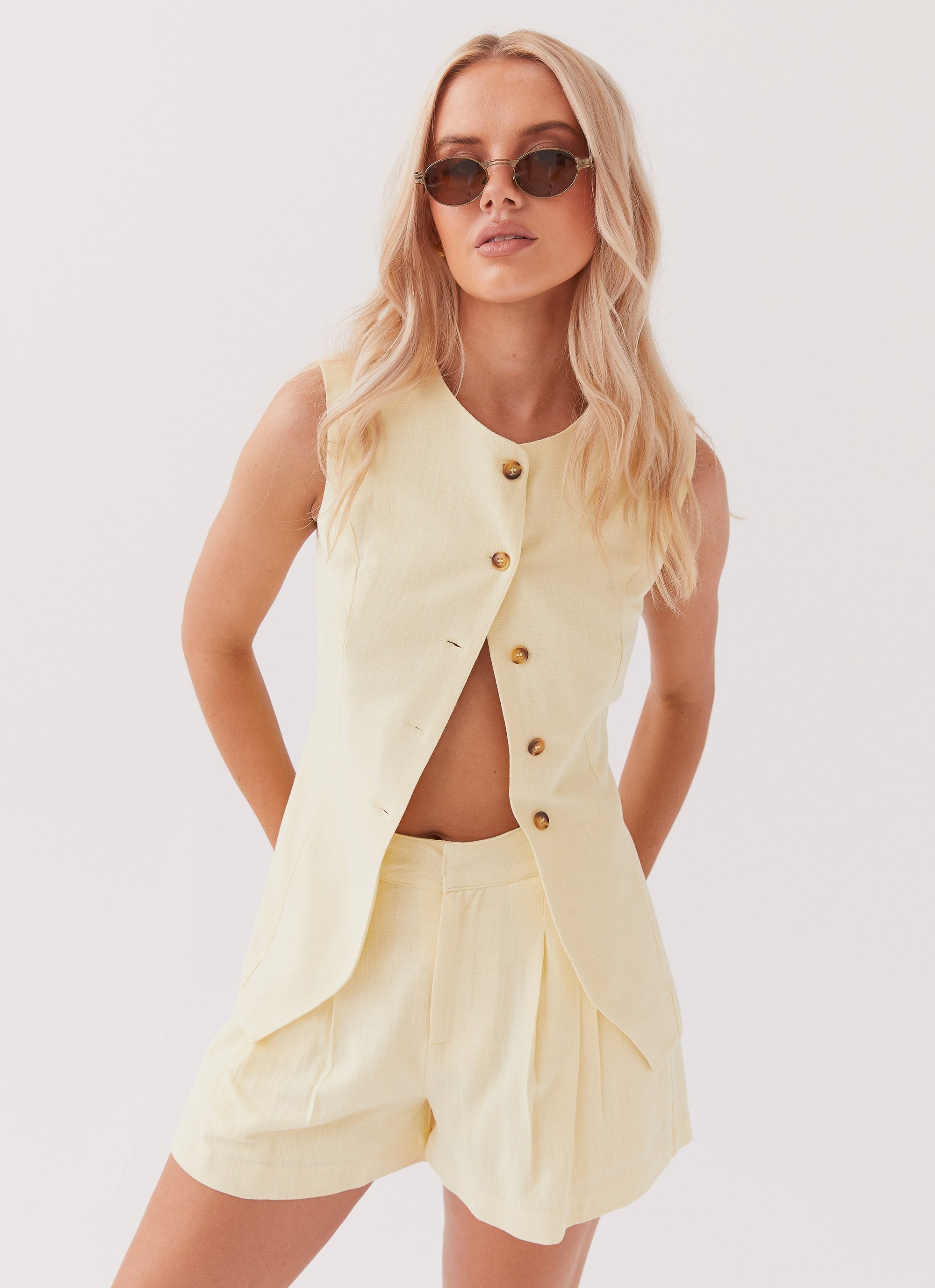 Born For Bordeaux Linen Vest - Lemon-Sunny Prom. All rights reserved.