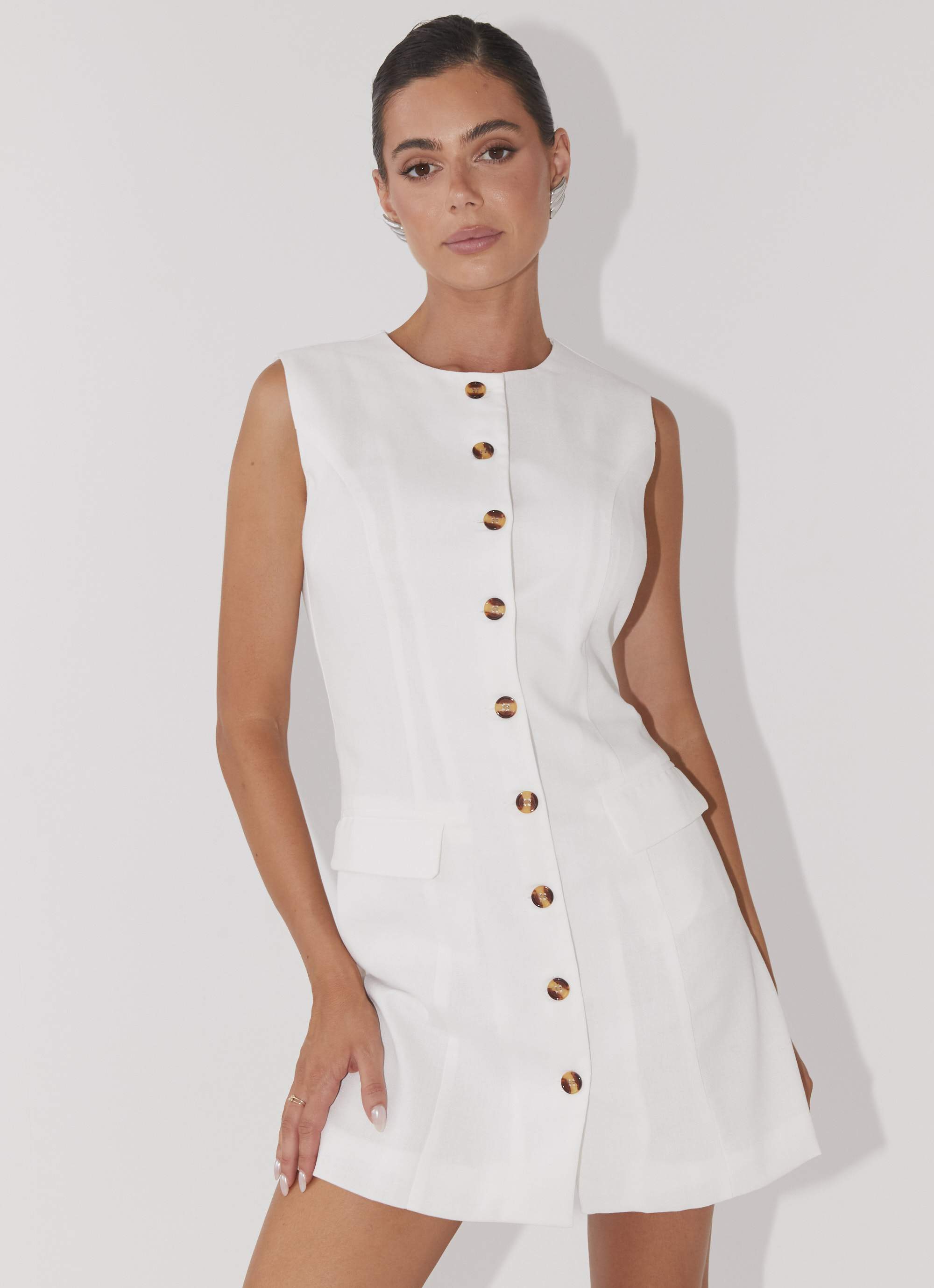 Castello Fiore Linen Mini Dress - White-Sunny Prom. All rights reserved.