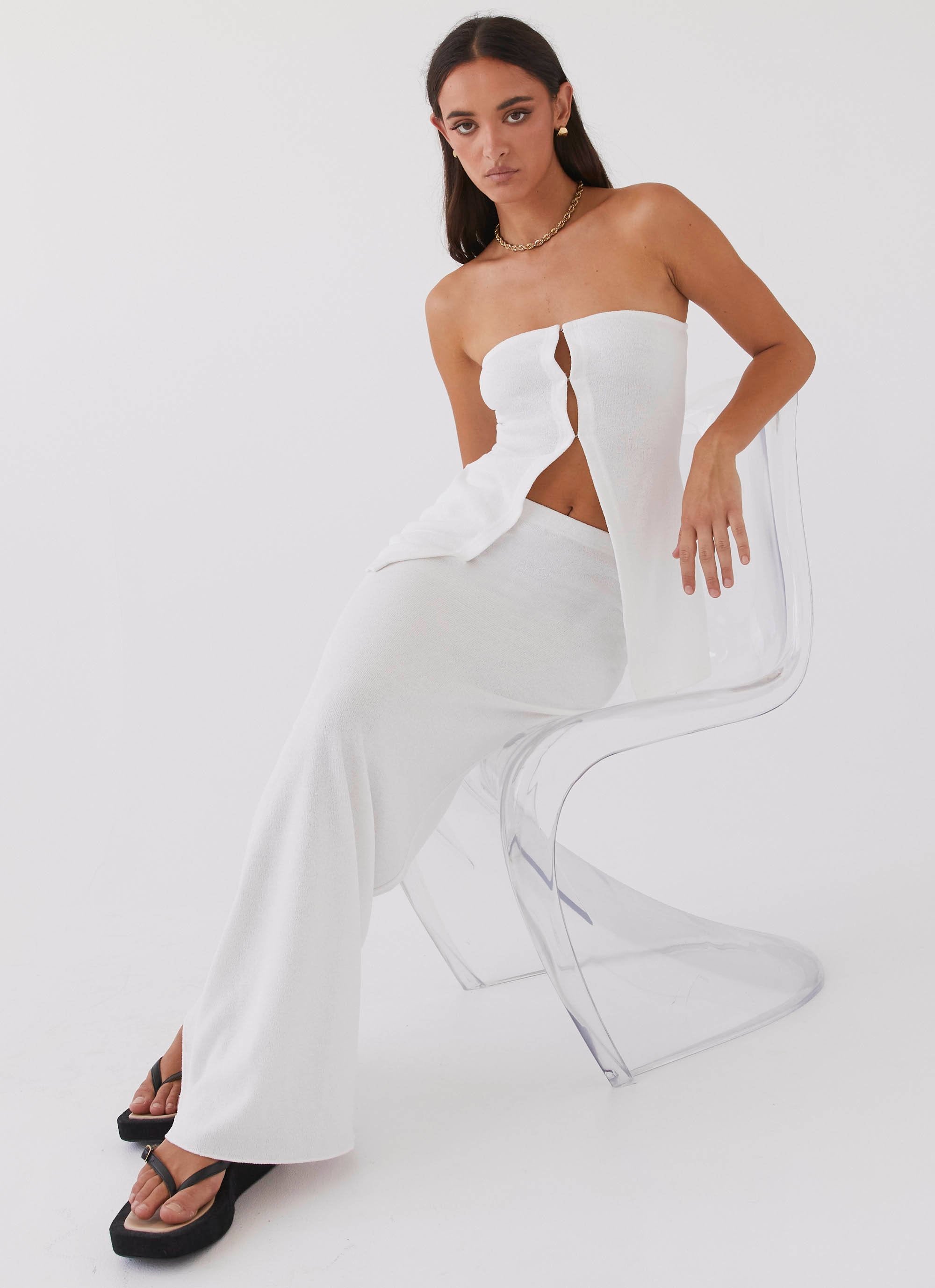 Delicate Lady Knit Maxi Skirt - White-Sunny Prom. All rights reserved.