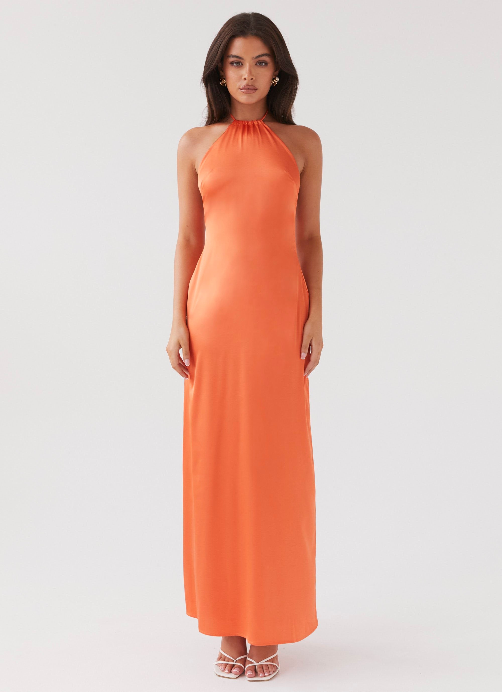 Melody Day Halterneck Maxi Dress - Tangerine-Sunny Prom. All rights reserved.