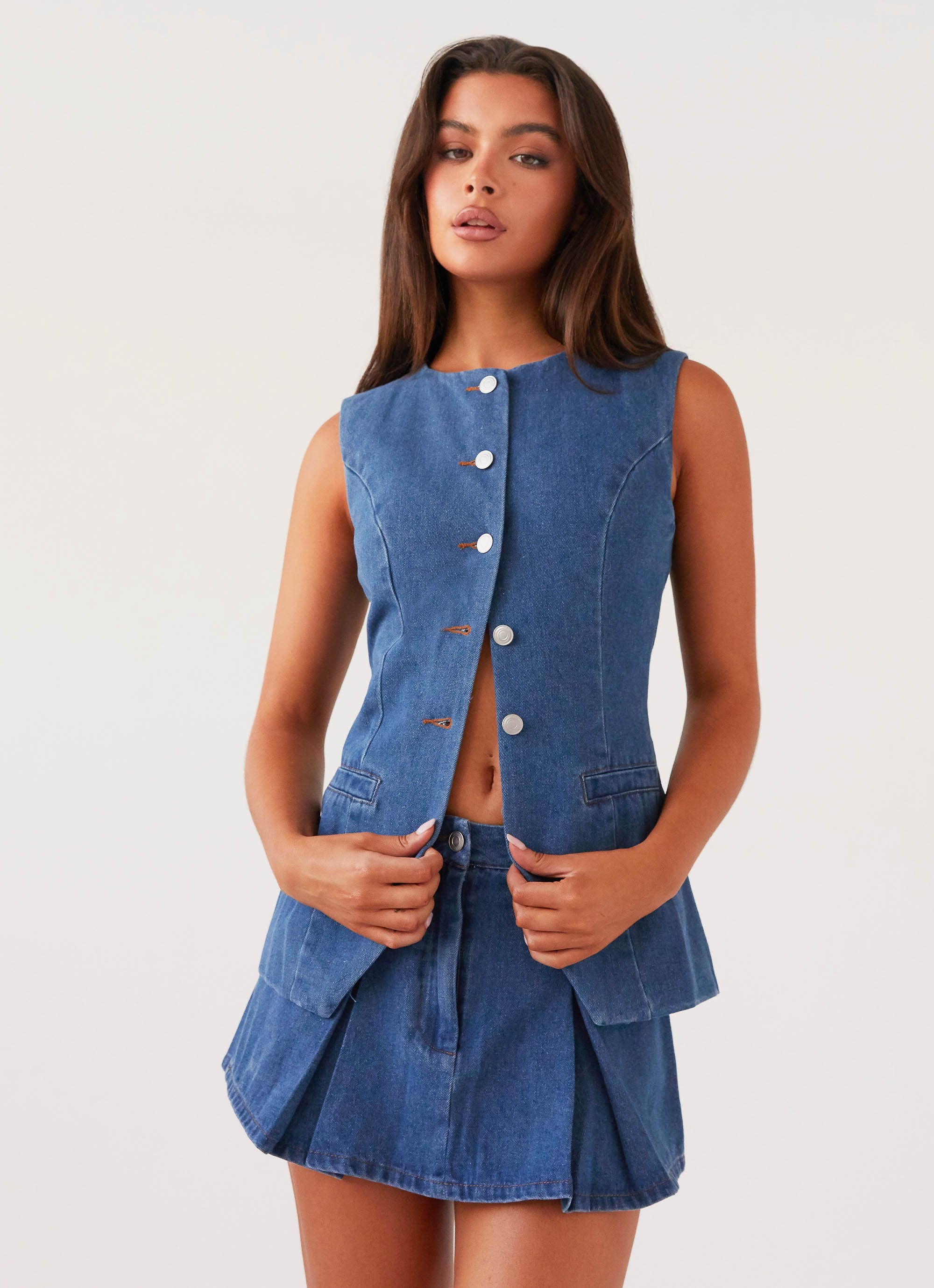 Born For Bordeaux Denim Vest - Indigo-Sunny Prom. All rights reserved.