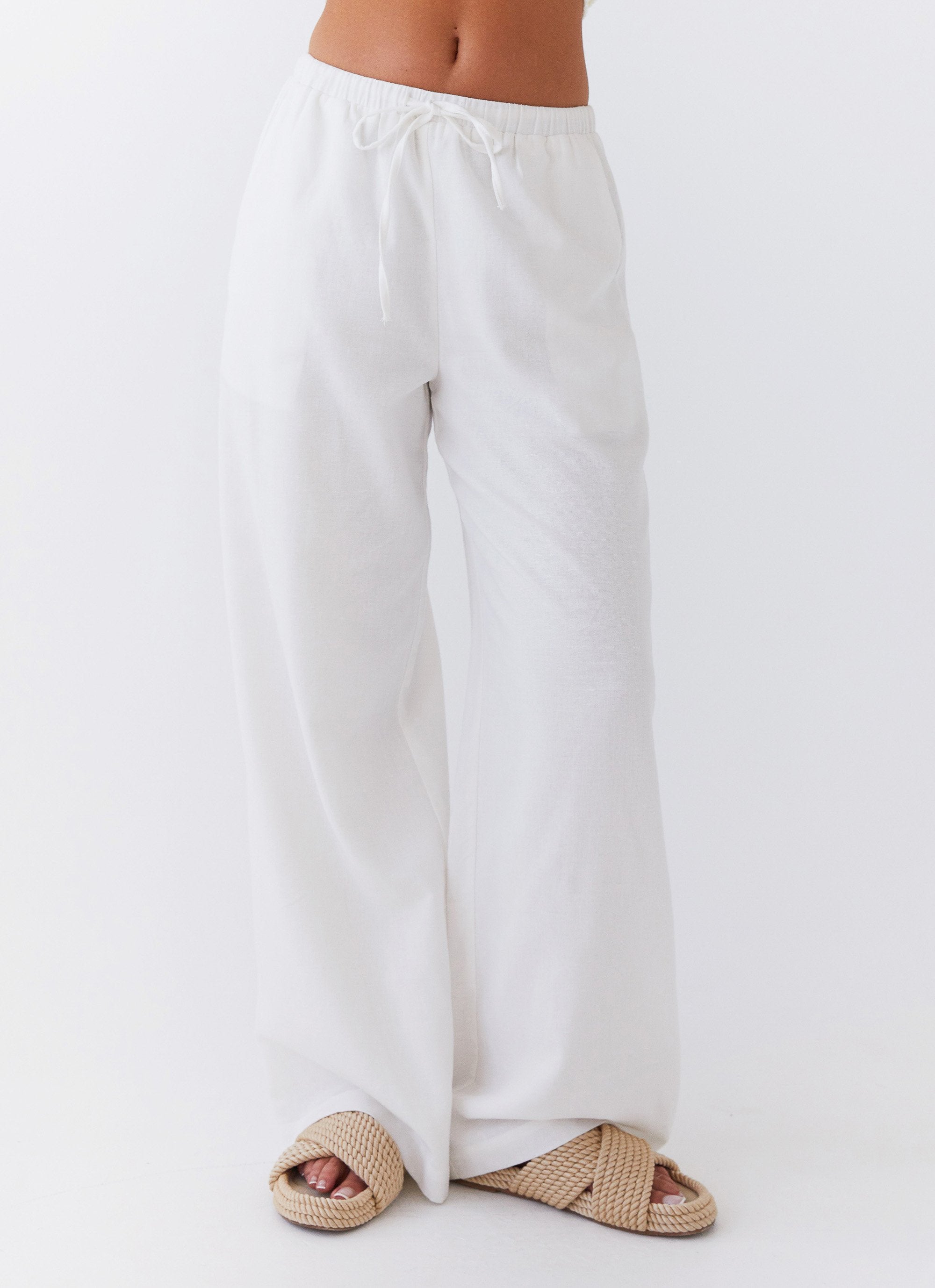 Fresh Face Linen Pants - White-Sunny Prom. All rights reserved.