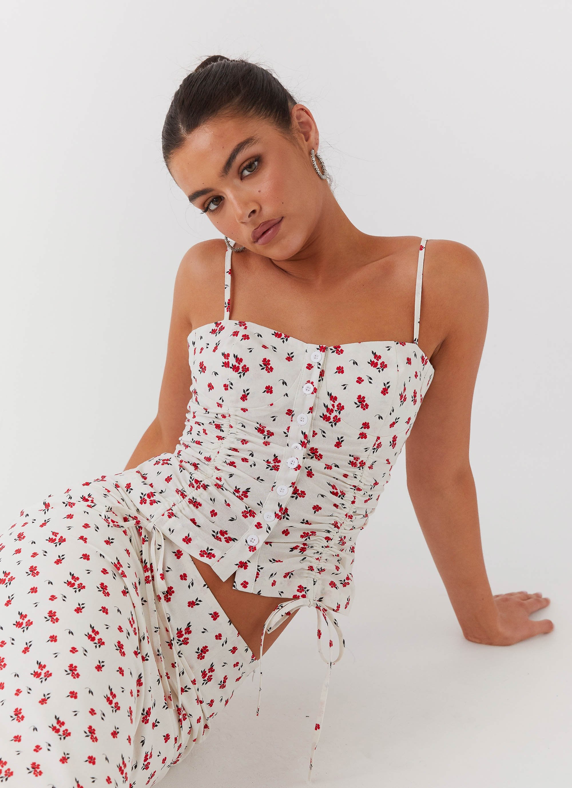 Ariana Linen Bustier Top - Poppy Floral-Sunny Prom. All rights reserved.