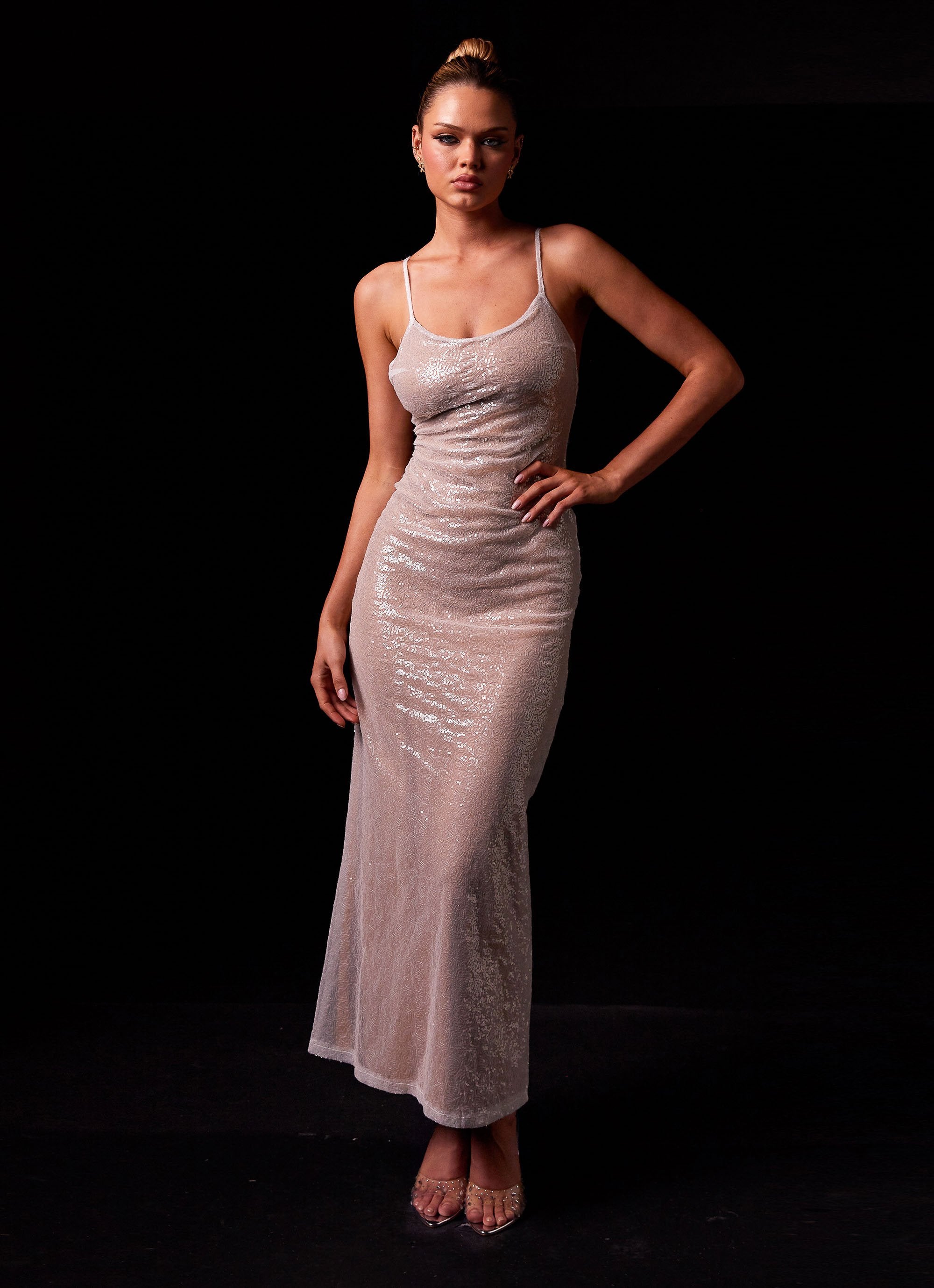 Diva Darling Sequin Maxi Dress - Frost-Sunny Prom. All rights reserved.