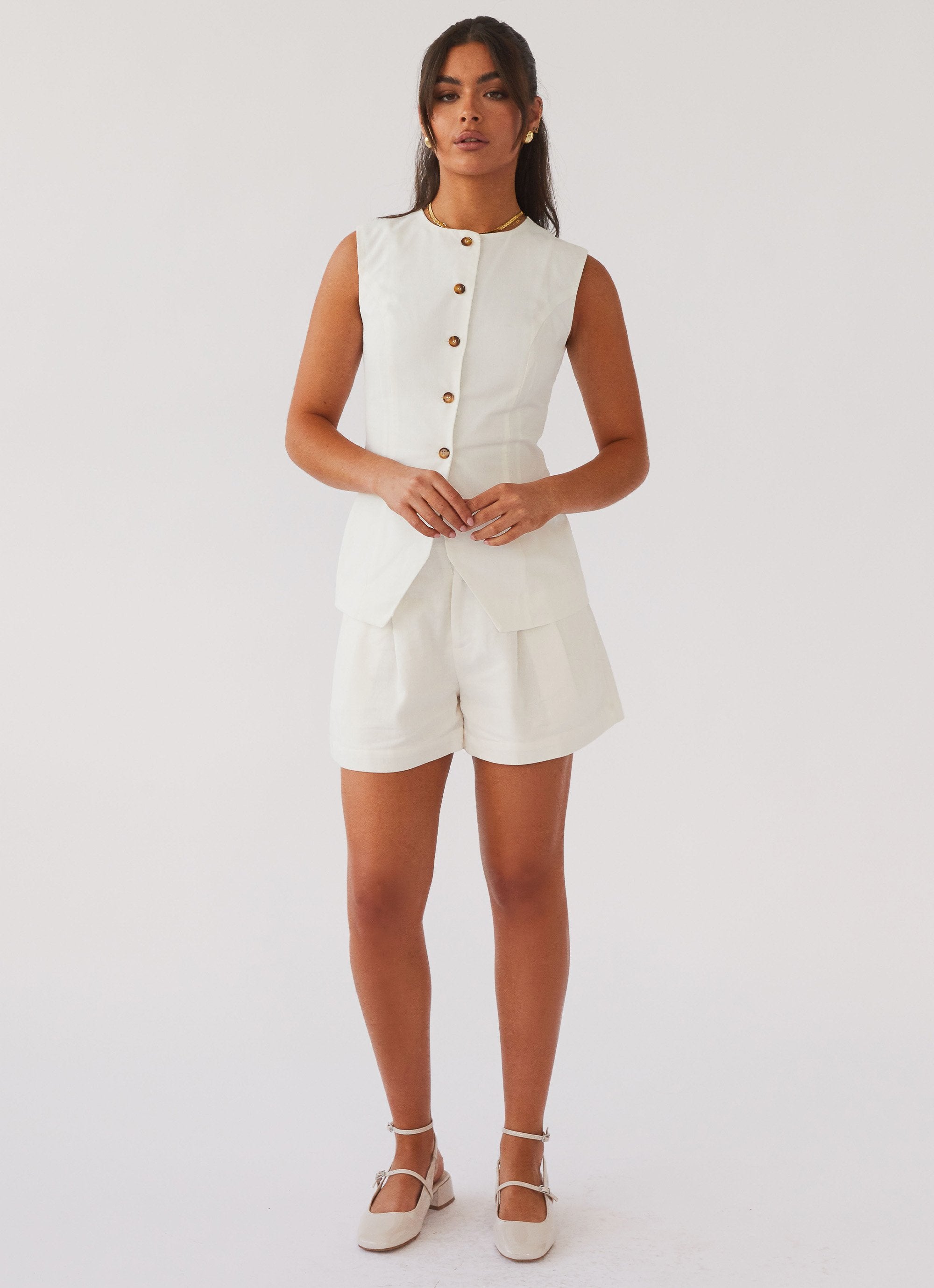 Born For Bordeaux Linen Shorts - White-Sunny Prom. All rights reserved.