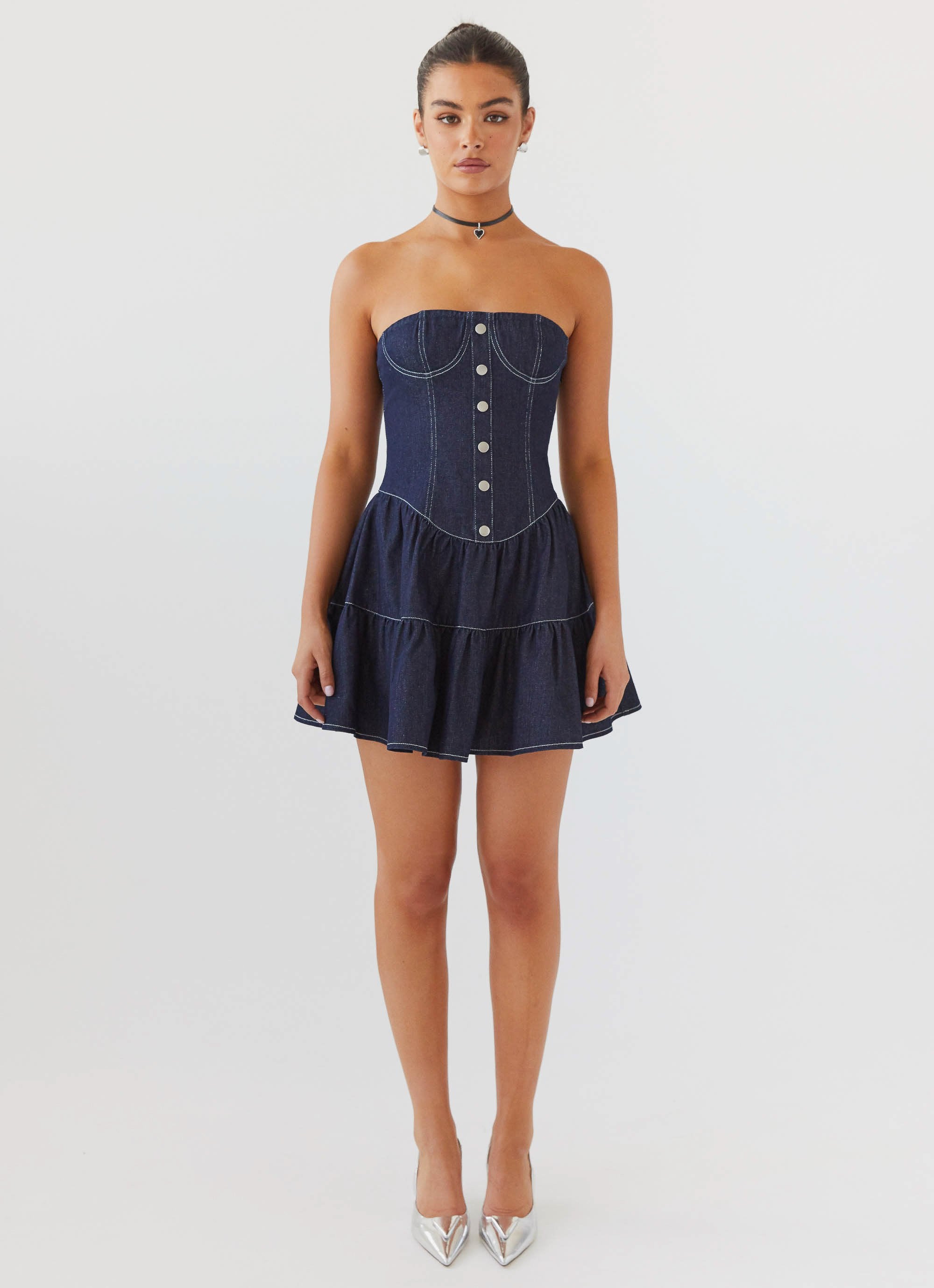 Adriana Denim Bustier Dress - Indigo-Sunny Prom. All rights reserved.