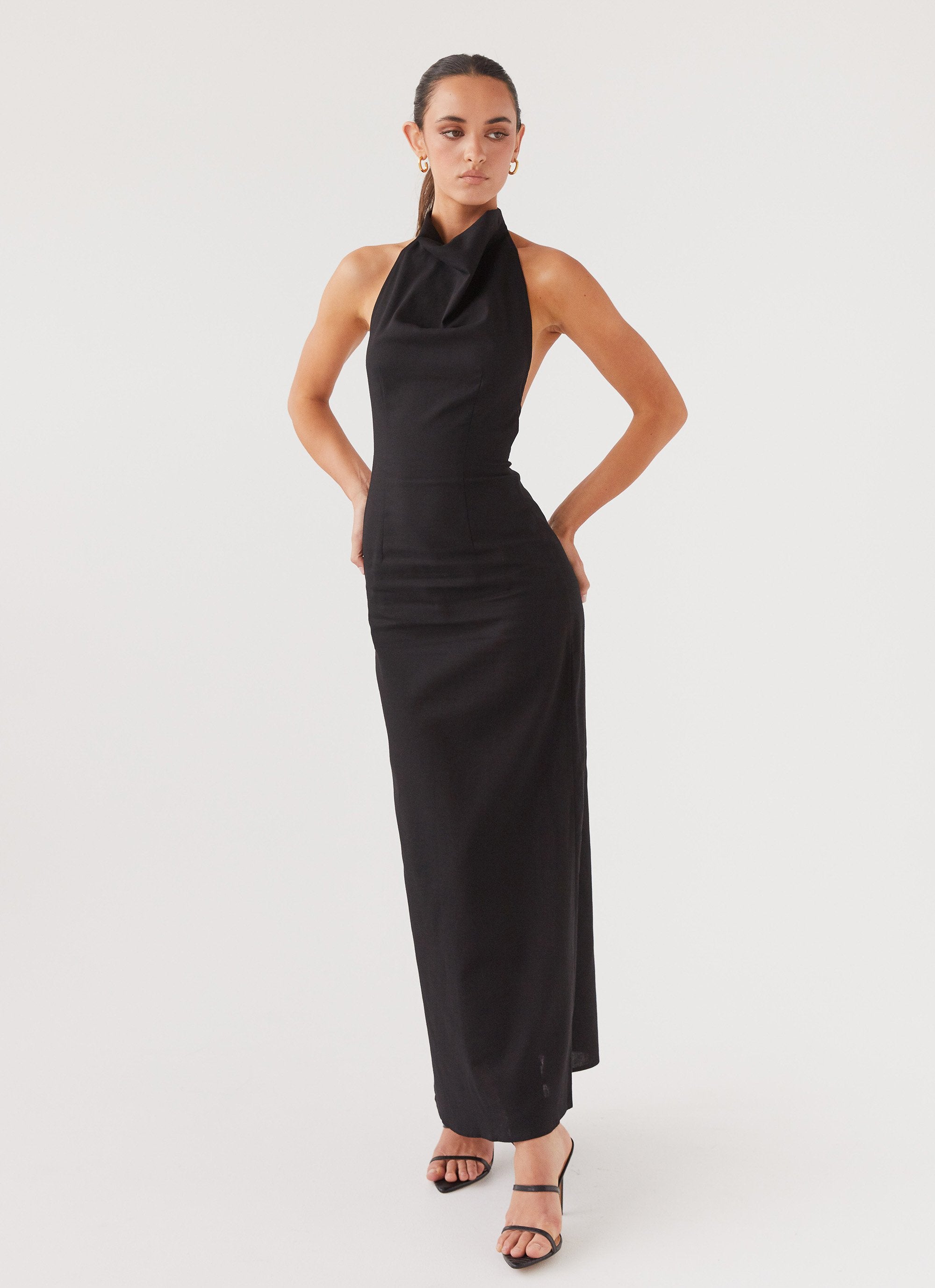 Cartia Linen Maxi Dress - Black-Sunny Prom. All rights reserved.