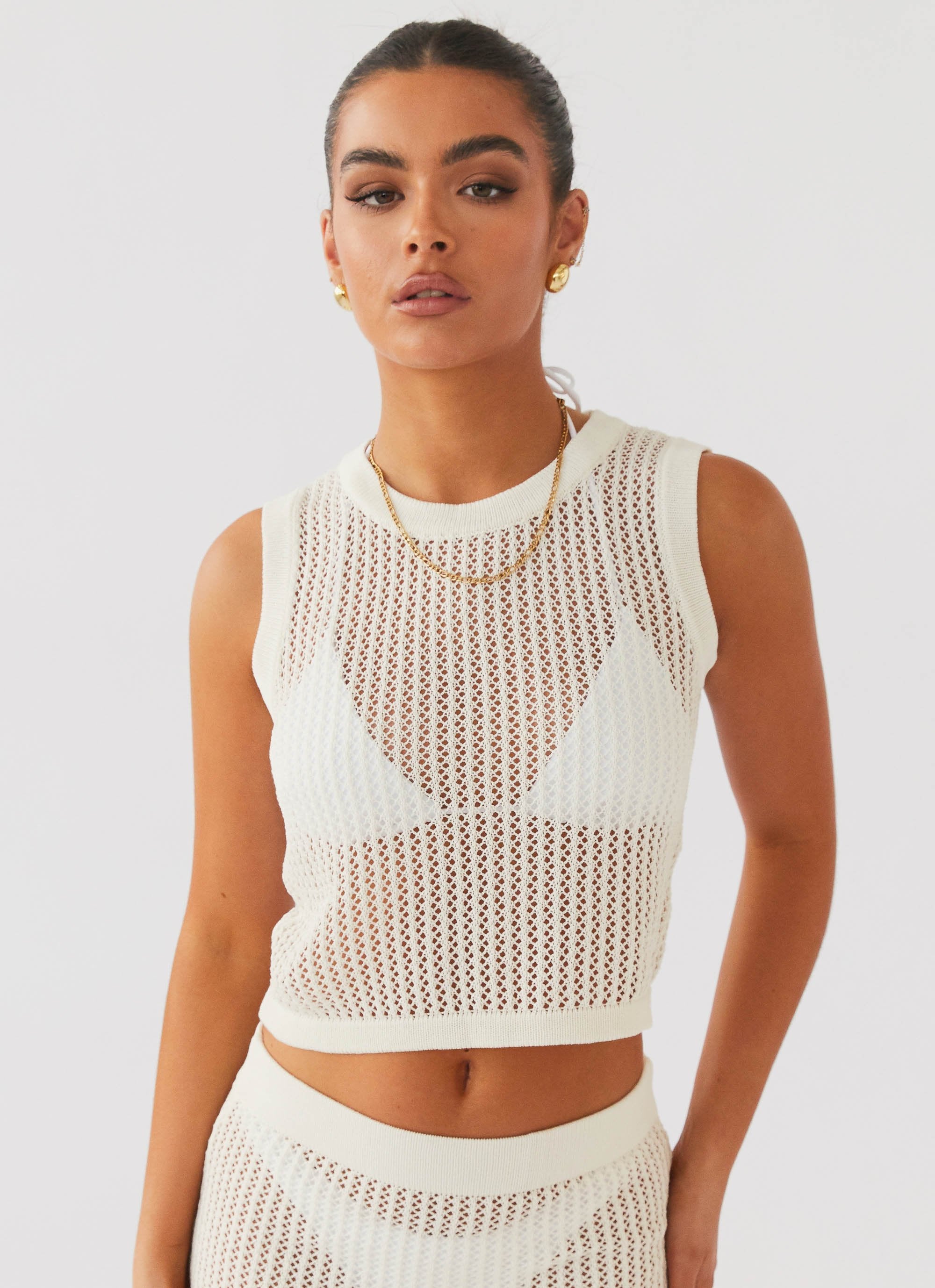 Beach Club Crochet Tank Top - White-Sunny Prom. All rights reserved.