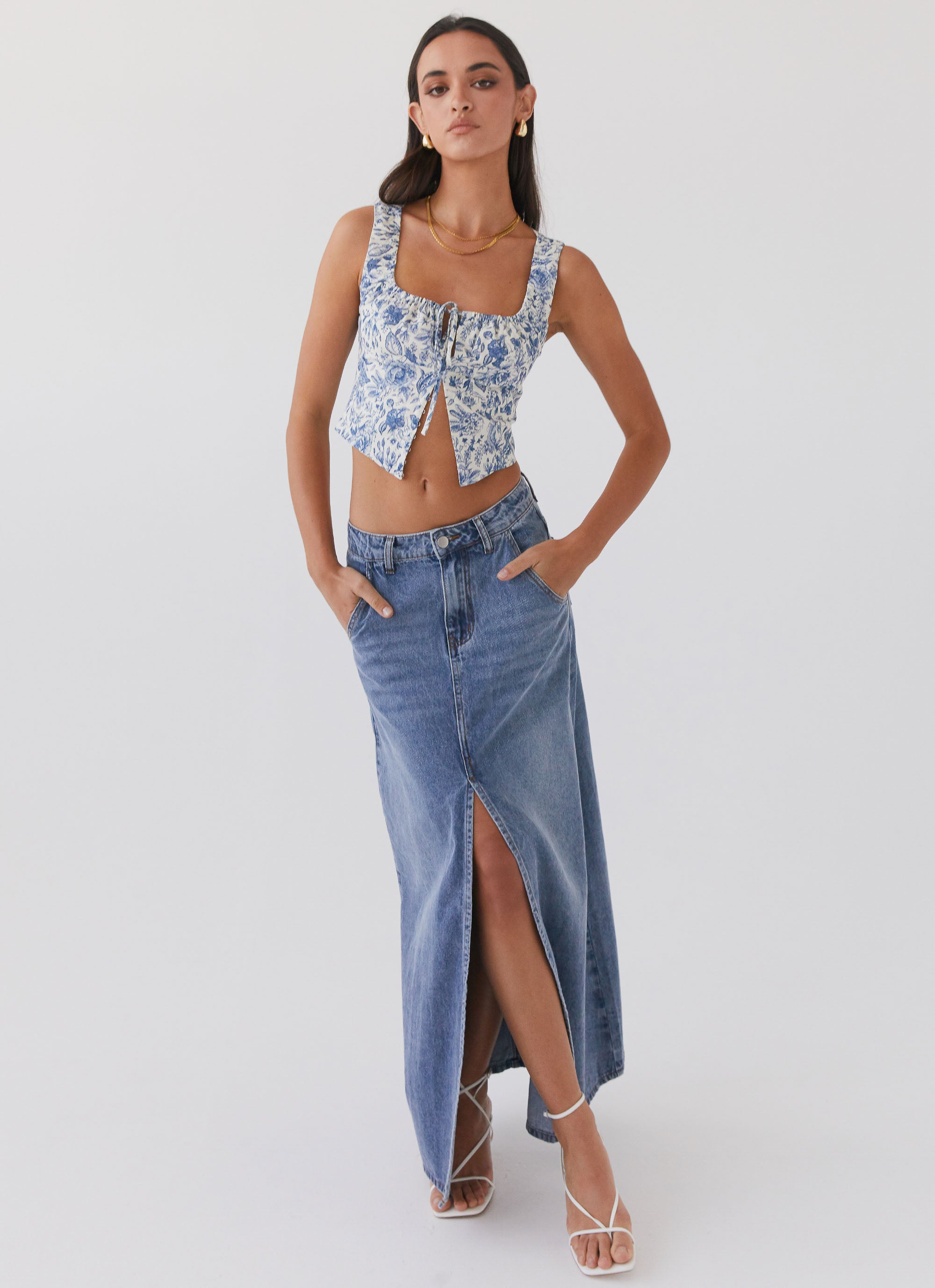 Walk This Way Denim Maxi Skirt - Blue-Sunny Prom. All rights reserved.