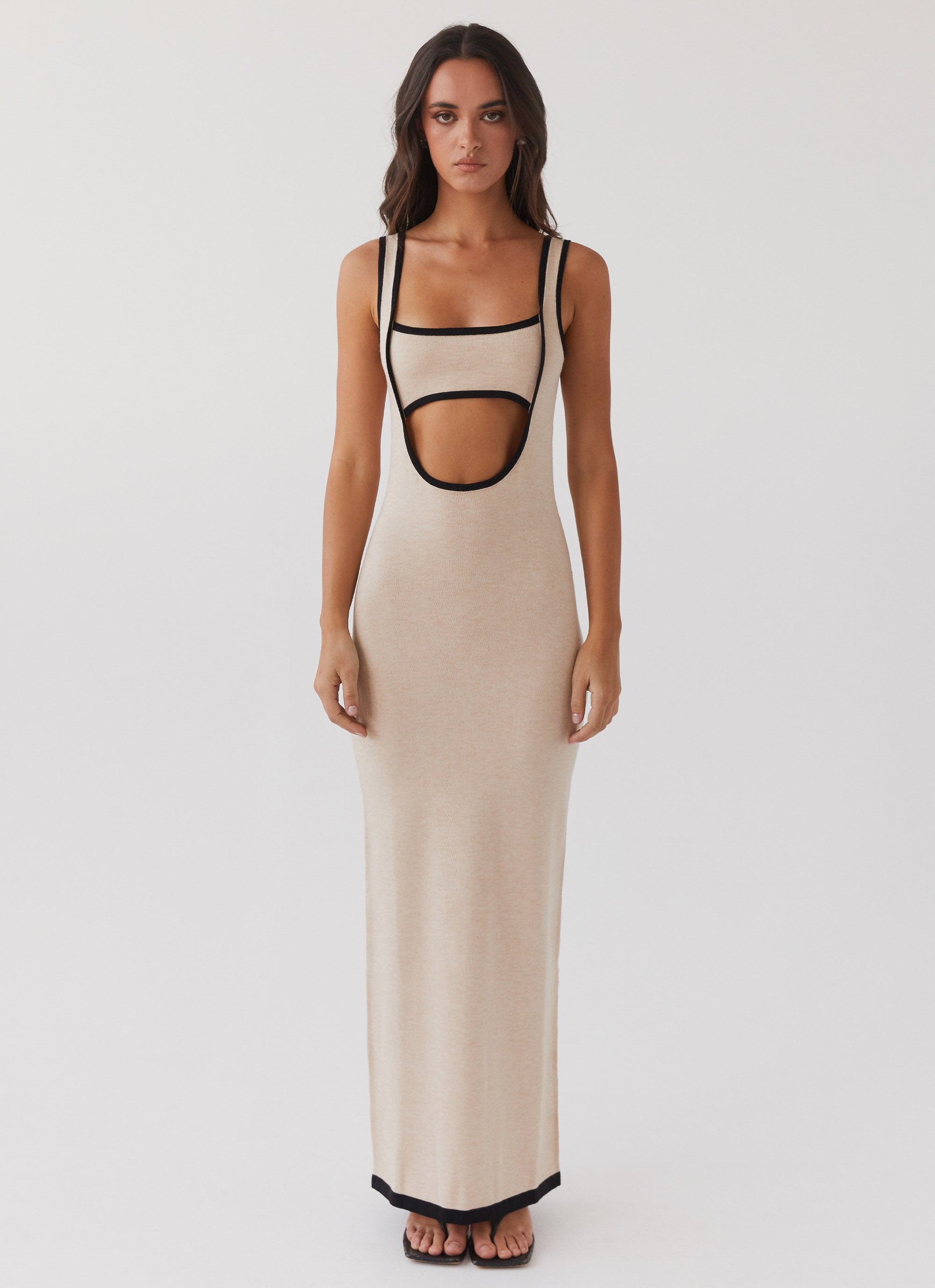 Lost In Paris Knit Maxi Dress - Tapioca-Sunny Prom. All rights reserved.