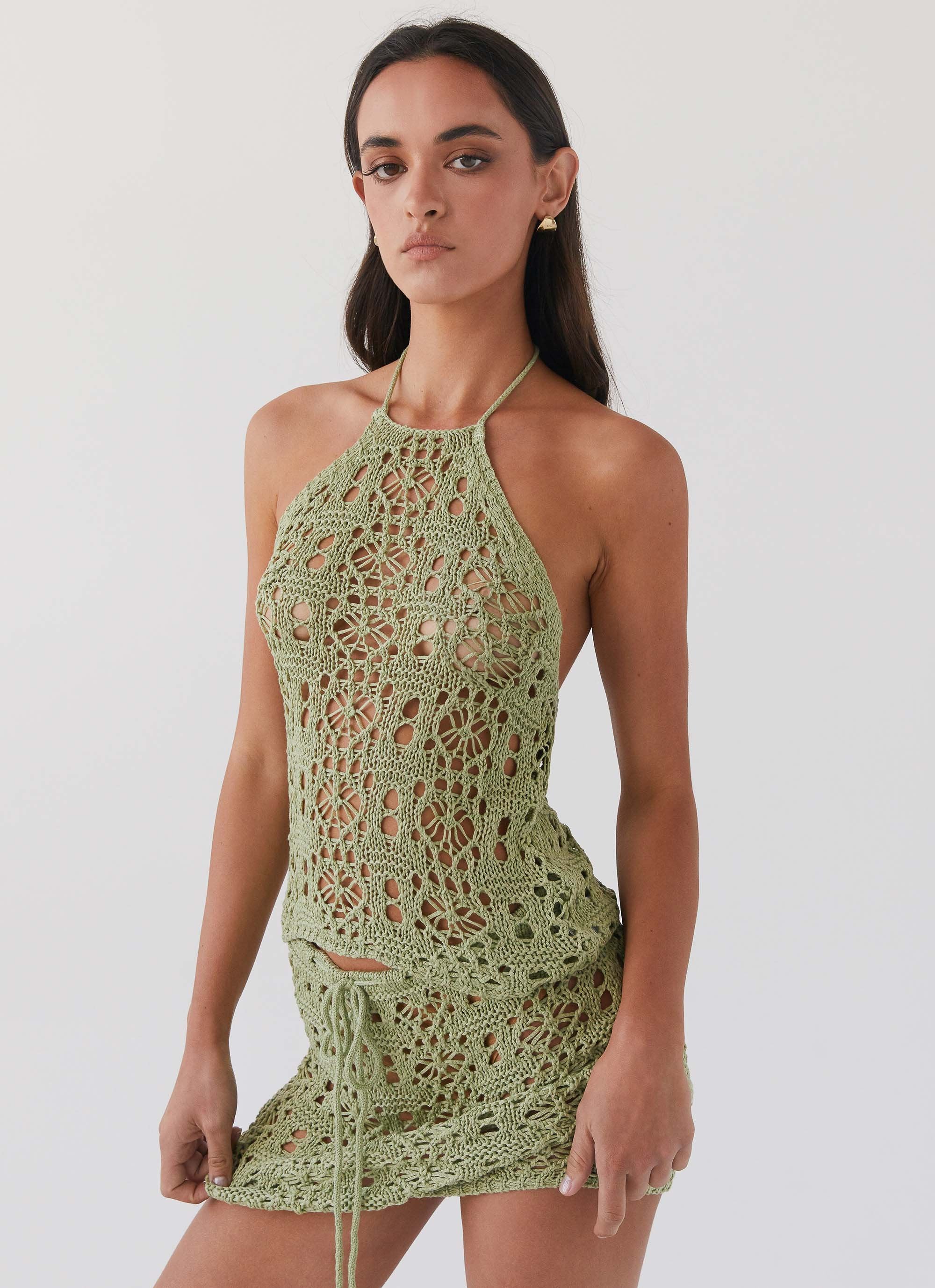 Free Mind Crochet Top - Light Olive-Sunny Prom. All rights reserved.