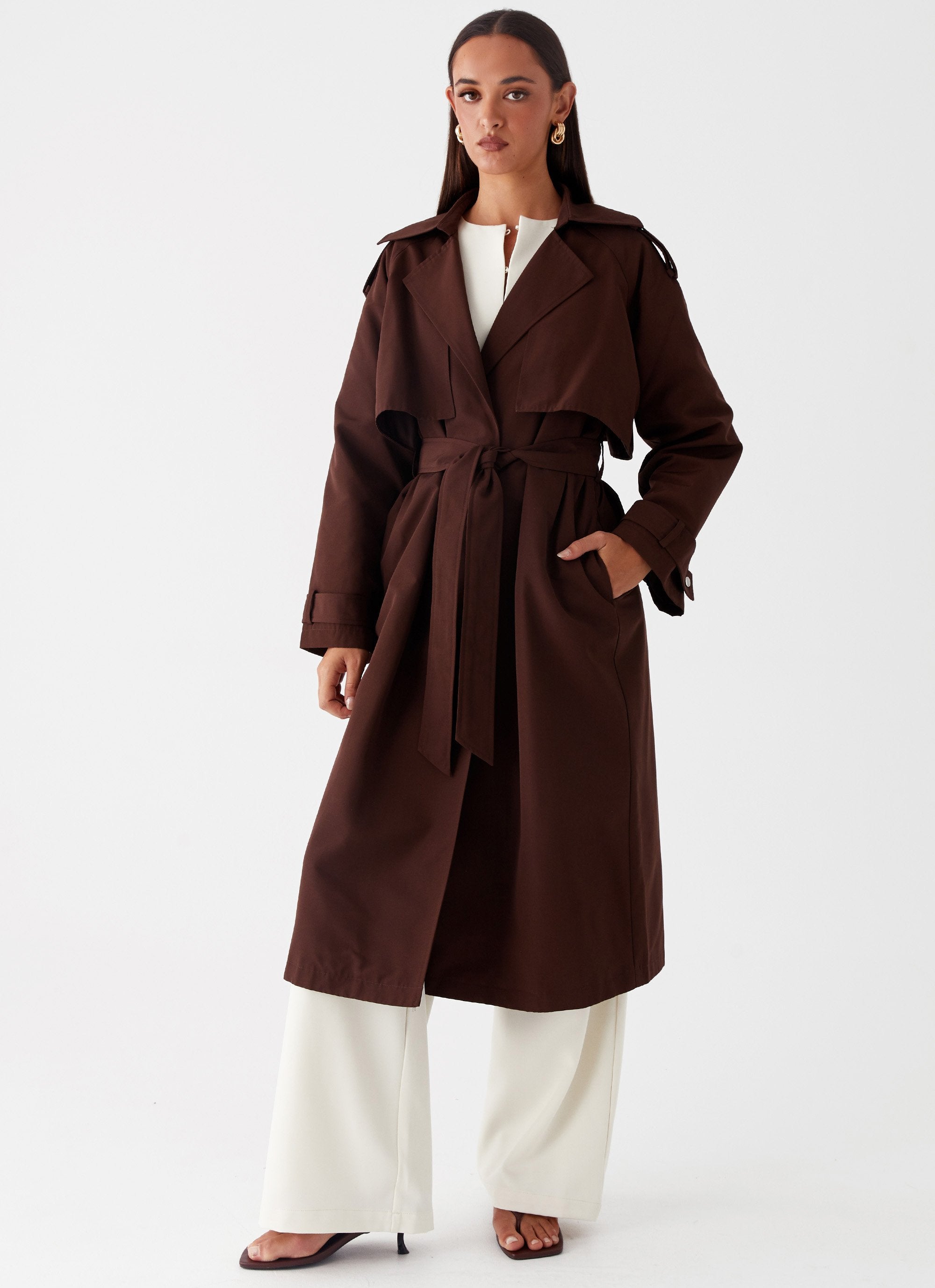 Rent Free Trench Coat - Chocolate-Sunny Prom. All rights reserved.