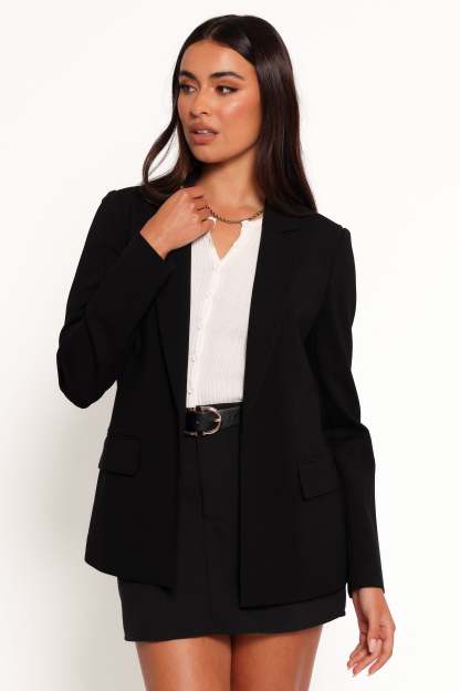 Ronny Open Front Knit Blazer - Black-Sunny Prom