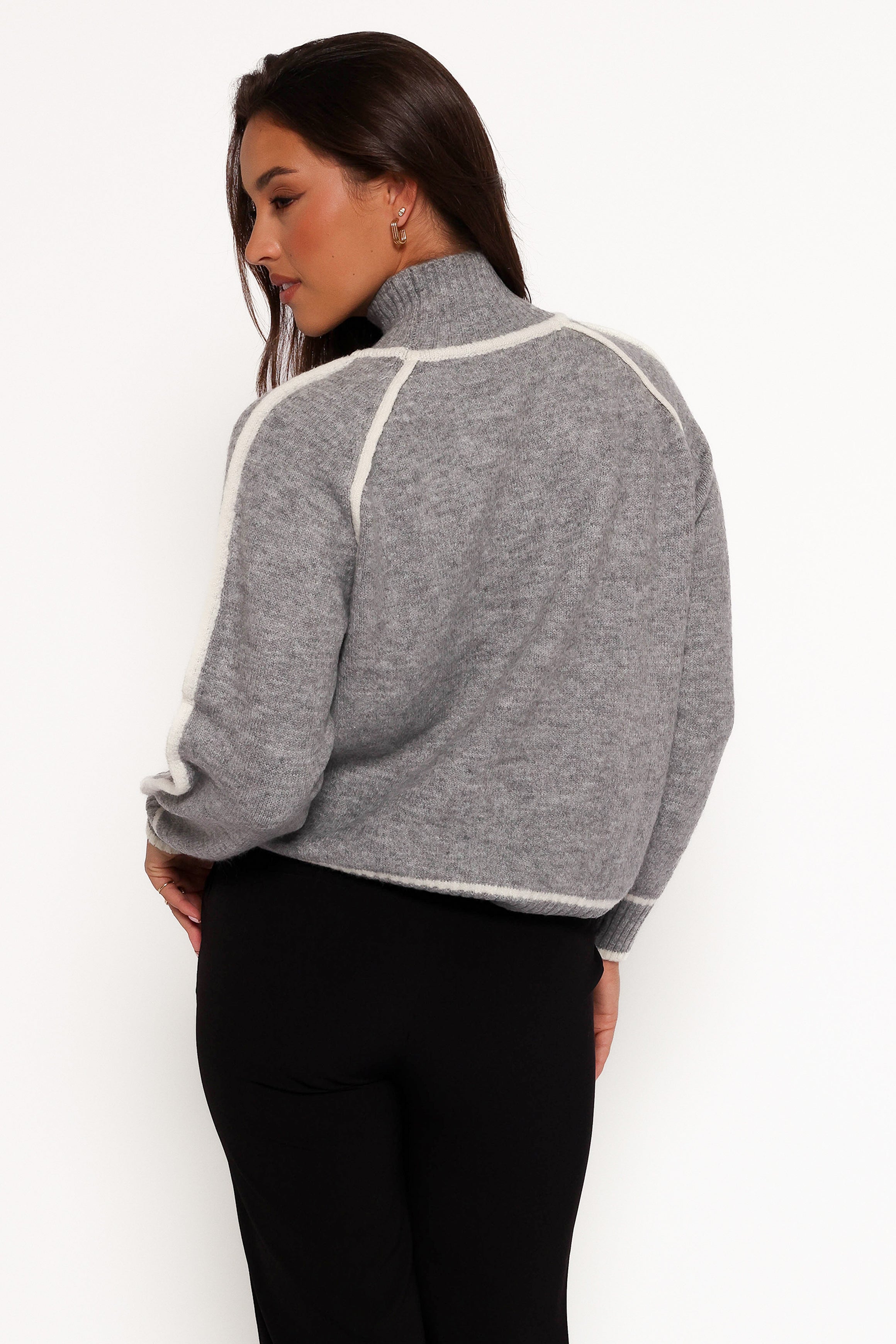 Rylee Contrast Hem Knit Sweater - Grey-Sunny Prom