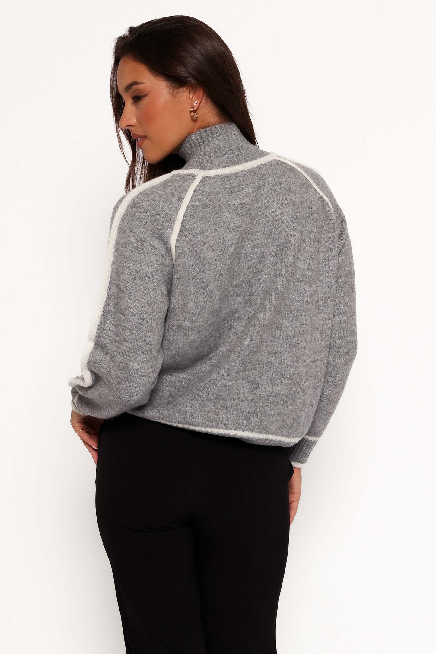 Rylee Contrast Hem Knit Sweater - Grey-Sunny Prom