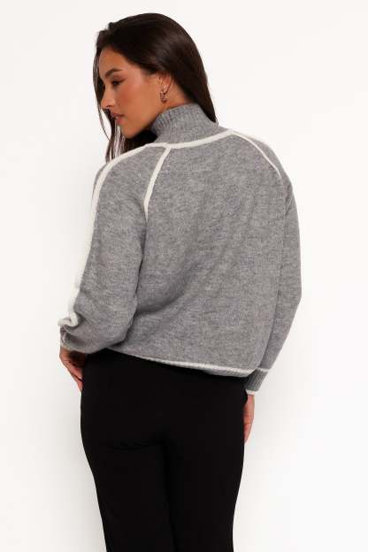 Rylee Contrast Hem Knit Sweater - Grey-Sunny Prom