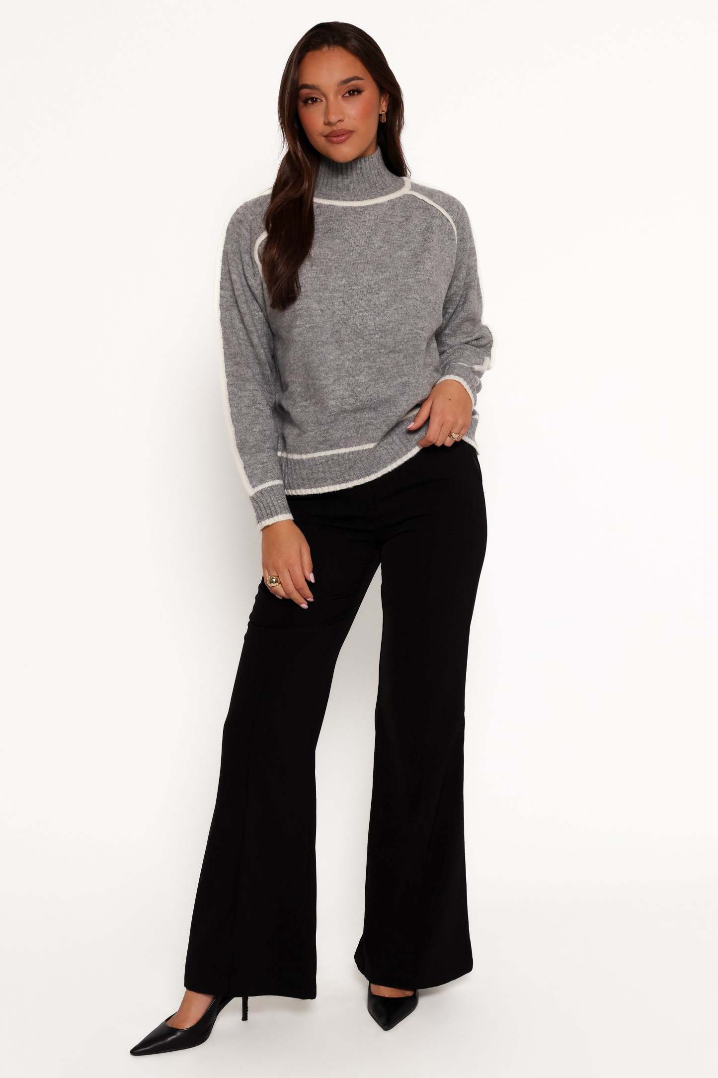 Rylee Contrast Hem Knit Sweater - Grey-Sunny Prom