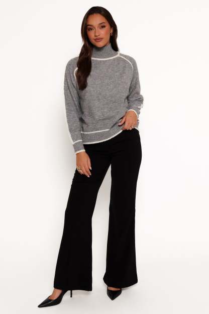 Rylee Contrast Hem Knit Sweater - Grey-Sunny Prom