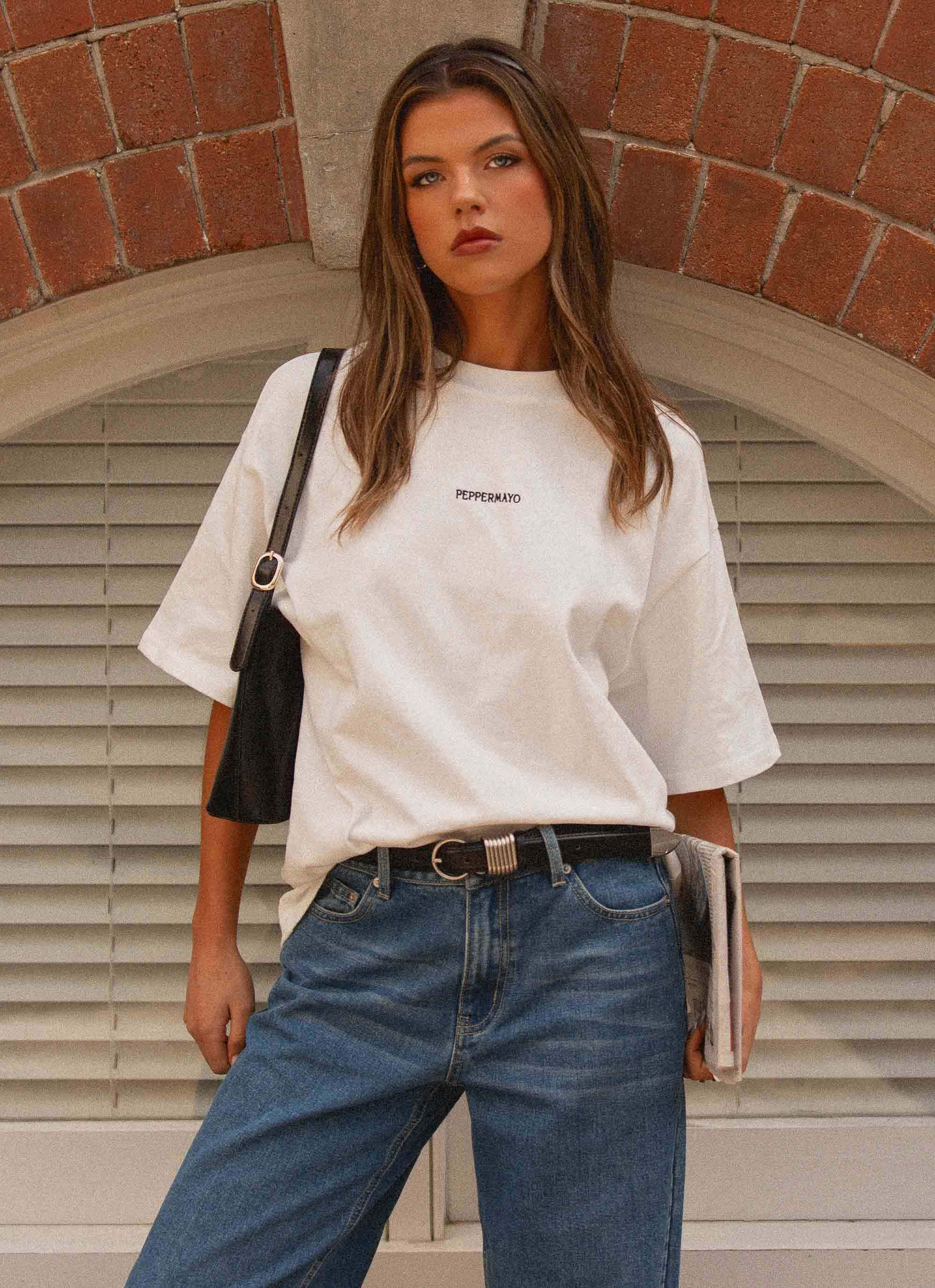 Signature Oversized Tee - White-Sunny Prom. All rights reserved.