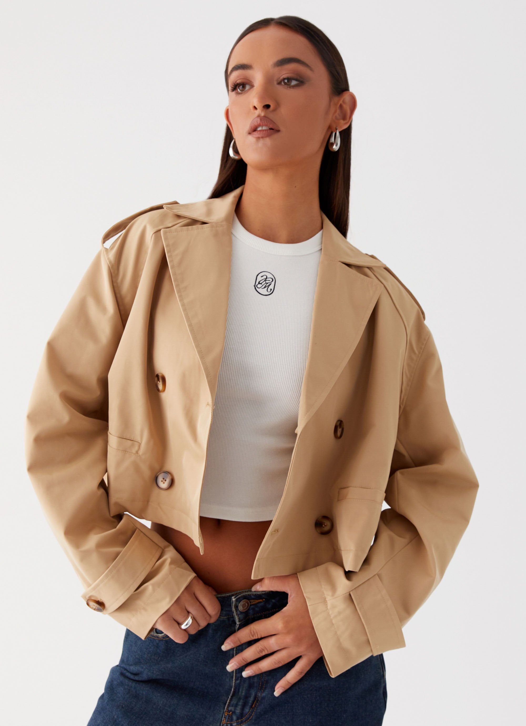 Teddie Cropped Trench Coat - Camel-Sunny Prom. All rights reserved.