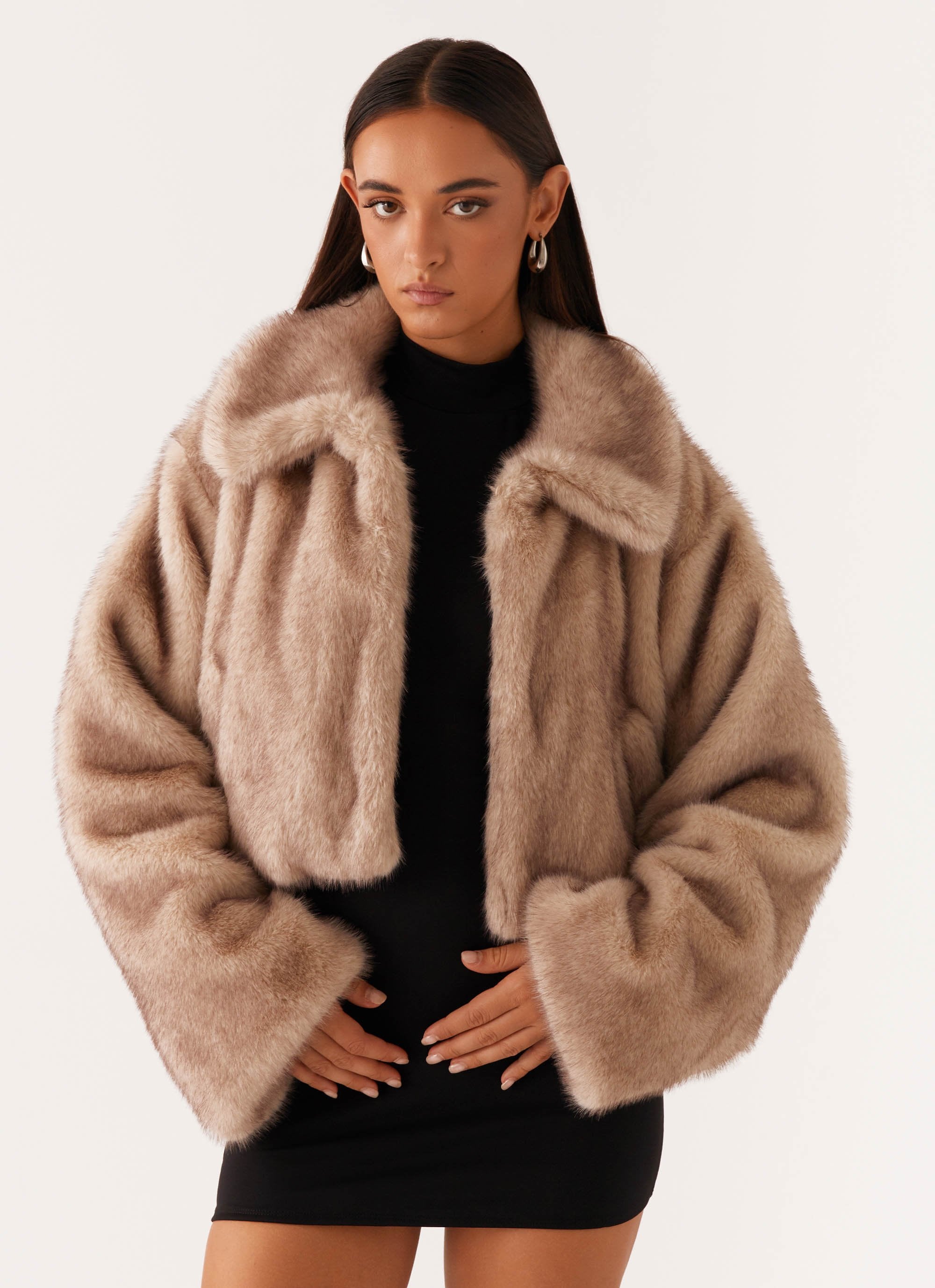Yasmina Faux Fur Jacket - Beige-Sunny Prom. All rights reserved.