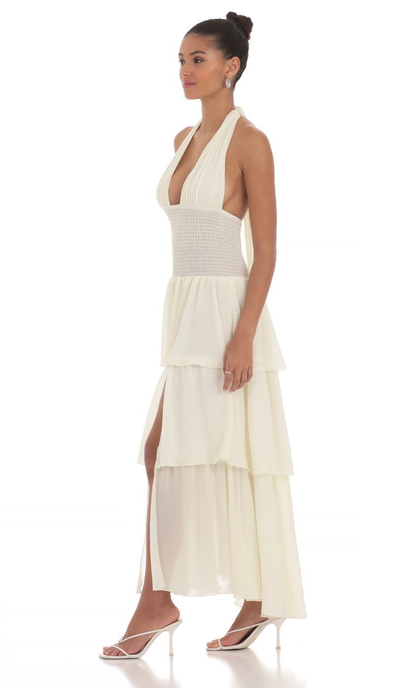 Smocked Halter Maxi Dress in Cream-Sunny Prom. All rights reserved.