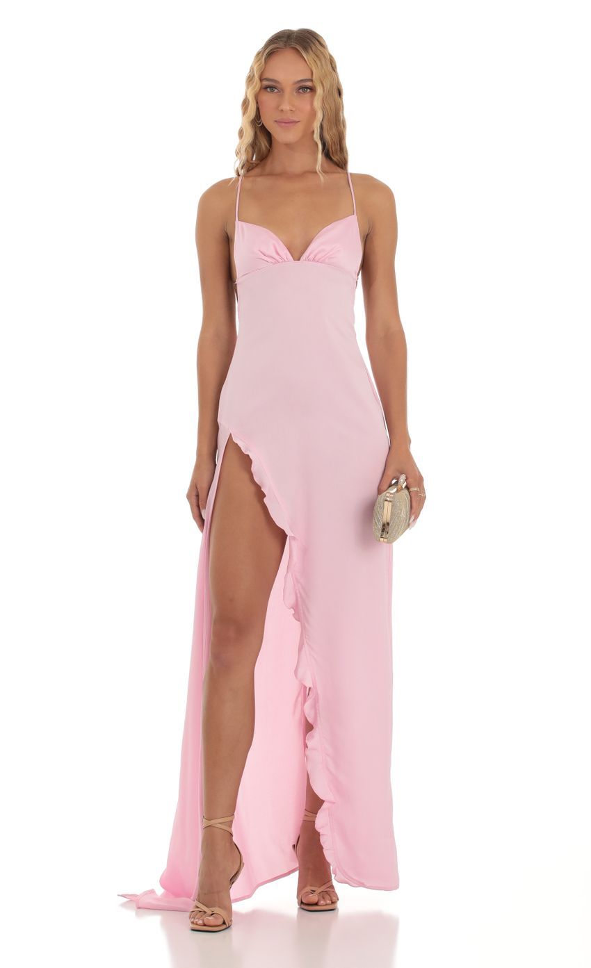 Siobhán Satin Ruffle Maxi Dress in Pink-Sunny Prom. All rights reserved.