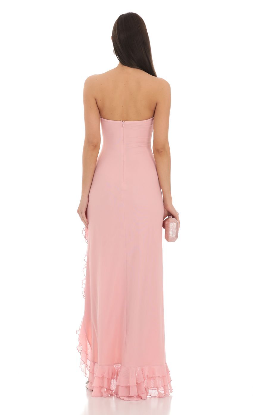 Strapless Mesh Ruffle Maxi Dress in Pink-Sunny Prom. All rights reserved.