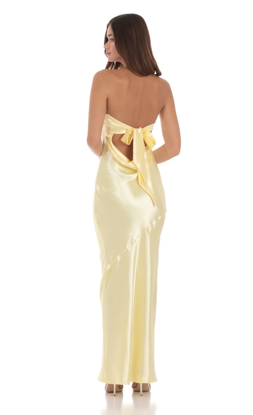Strapless Satin Open Back Maxi Dress in Yellow-Sunny Prom. All rights reserved.
